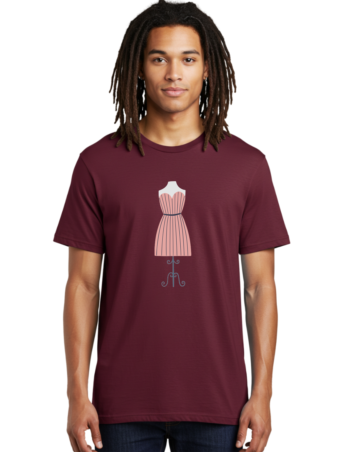 Pink-Striped-Dress Men'S Graphic Tee, 100% Cotton, Comfortable Casual Summer Wear, Machine Washable, Sweetheart Neckline Dress, Knee Length Dress, Striped Pattern, Vintage Style, Fashion Illustration, Womenswear, Designer Dress, Aac081