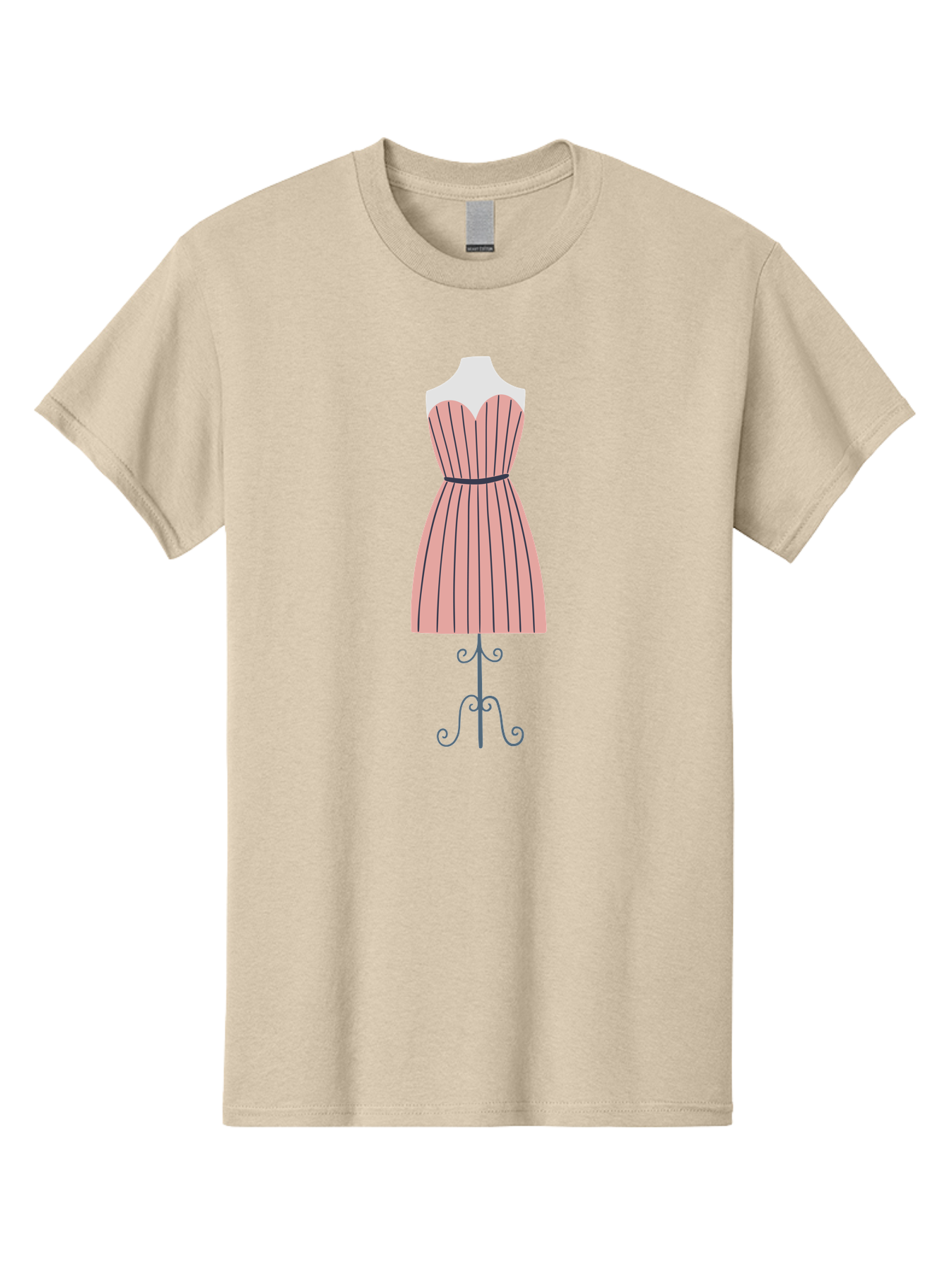 Pink-Striped-Dress Men'S Graphic Tee, 100% Cotton, Comfortable Casual Summer Wear, Machine Washable, Sweetheart Neckline Dress, Knee Length Dress, Striped Pattern, Vintage Style, Fashion Illustration, Womenswear, Designer Dress, Aac081
