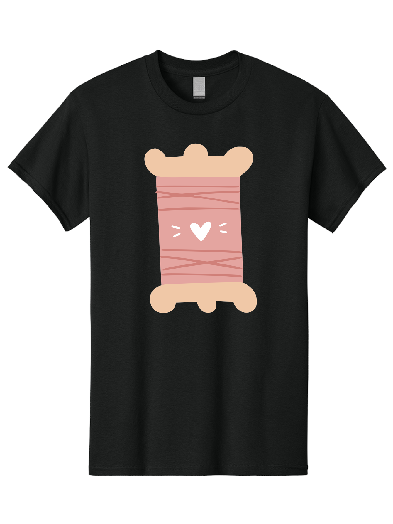 Pink-Thread-Spool-With-Heart Men'S Graphic Tee, 100% Cotton, Comfortable Casual Summer Wear, Machine Washable, Pink Thread Spool, White Heart, Sewing Supplies, Crafting, Diy, Hobby, Embroidery Thread, Pastel Colors, Cute Design, Cartoon Style Aac084