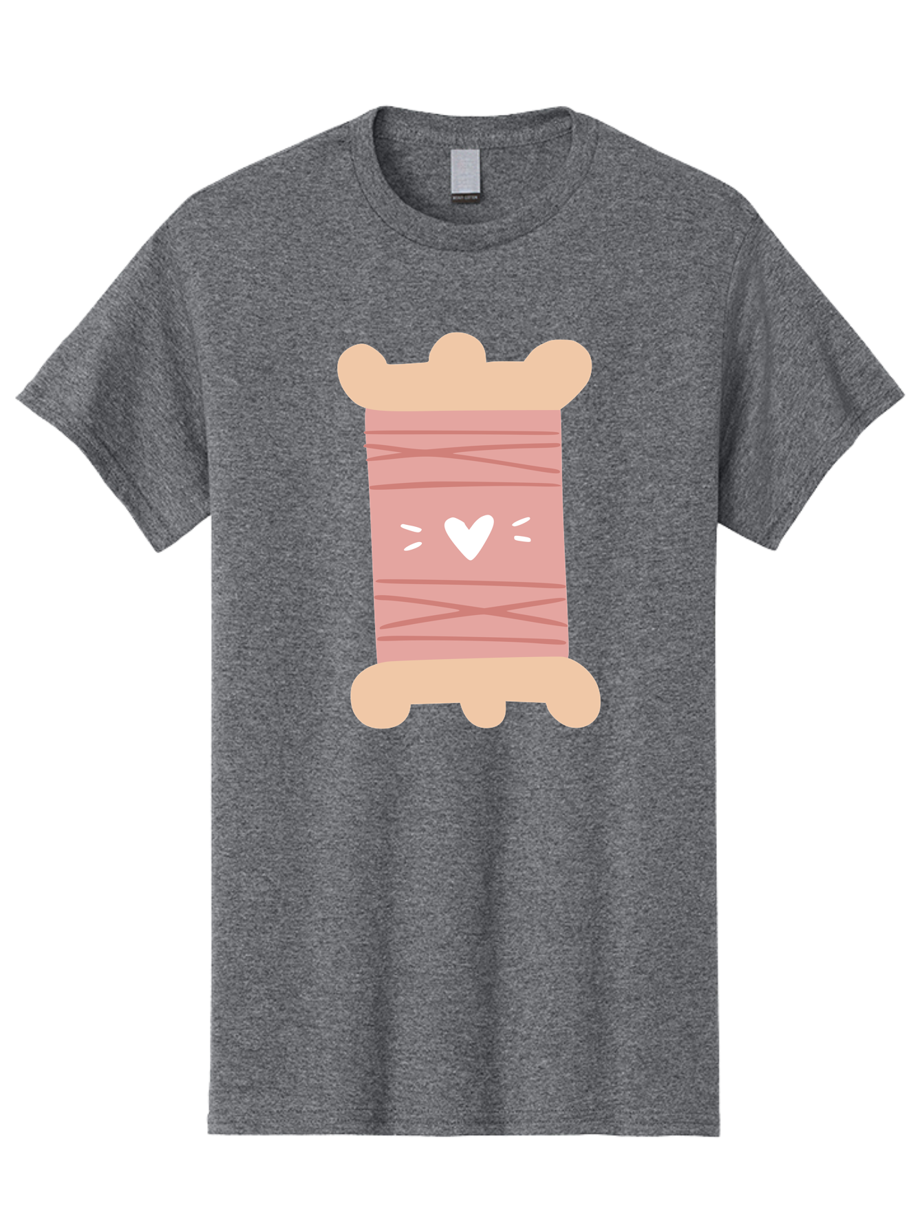 Pink-Thread-Spool-With-Heart Men'S Graphic Tee, 100% Cotton, Comfortable Casual Summer Wear, Machine Washable, Pink Thread Spool, White Heart, Sewing Supplies, Crafting, Diy, Hobby, Embroidery Thread, Pastel Colors, Cute Design, Cartoon Style Aac084