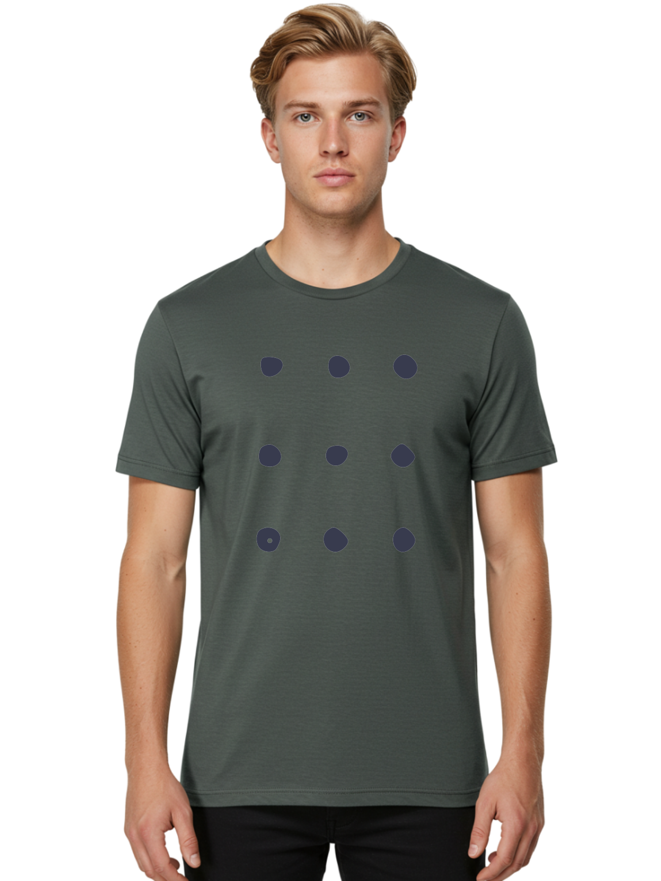 Polka-Dot-Pattern Men'S Graphic Tee, 100% Cotton, Comfortable Casual Summer Wear, Machine Washable, Polka Dot Pattern, Geometric Design, Minimalist Style, Simple Shapes, Dark Gray Dots Irregular Edges, Varied Dot Sizes, Creative Wallpaper, Aac086
