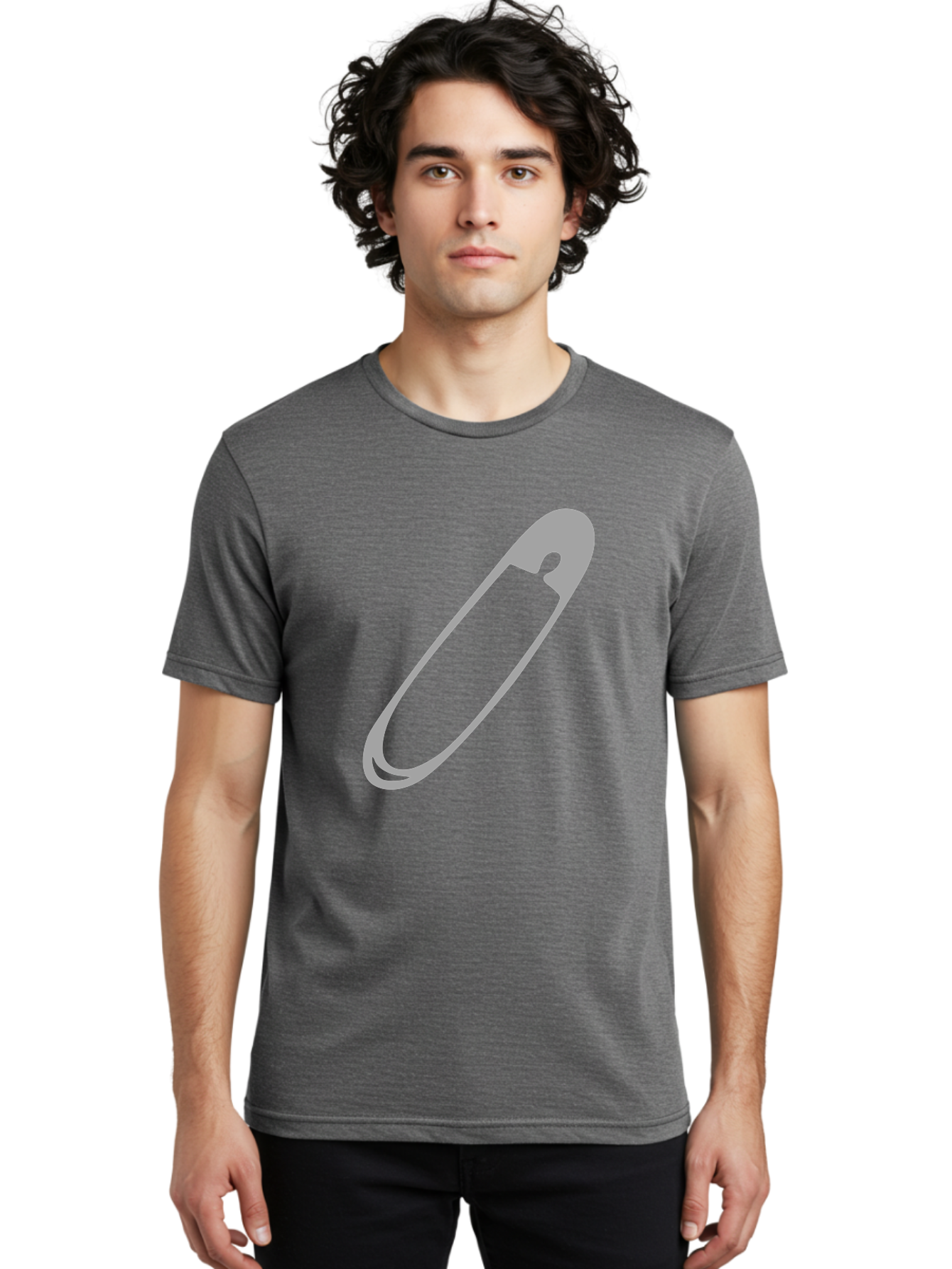 Safety-Pin-1 Men'S Graphic Tee, 100% Cotton, Comfortable Casual Summer Wear, Machine Washable, Safety Pin, Gray Metal, Simple Design, Minimalist Style, Utility Icon, Fashion Accessory, Office Supply Aac094