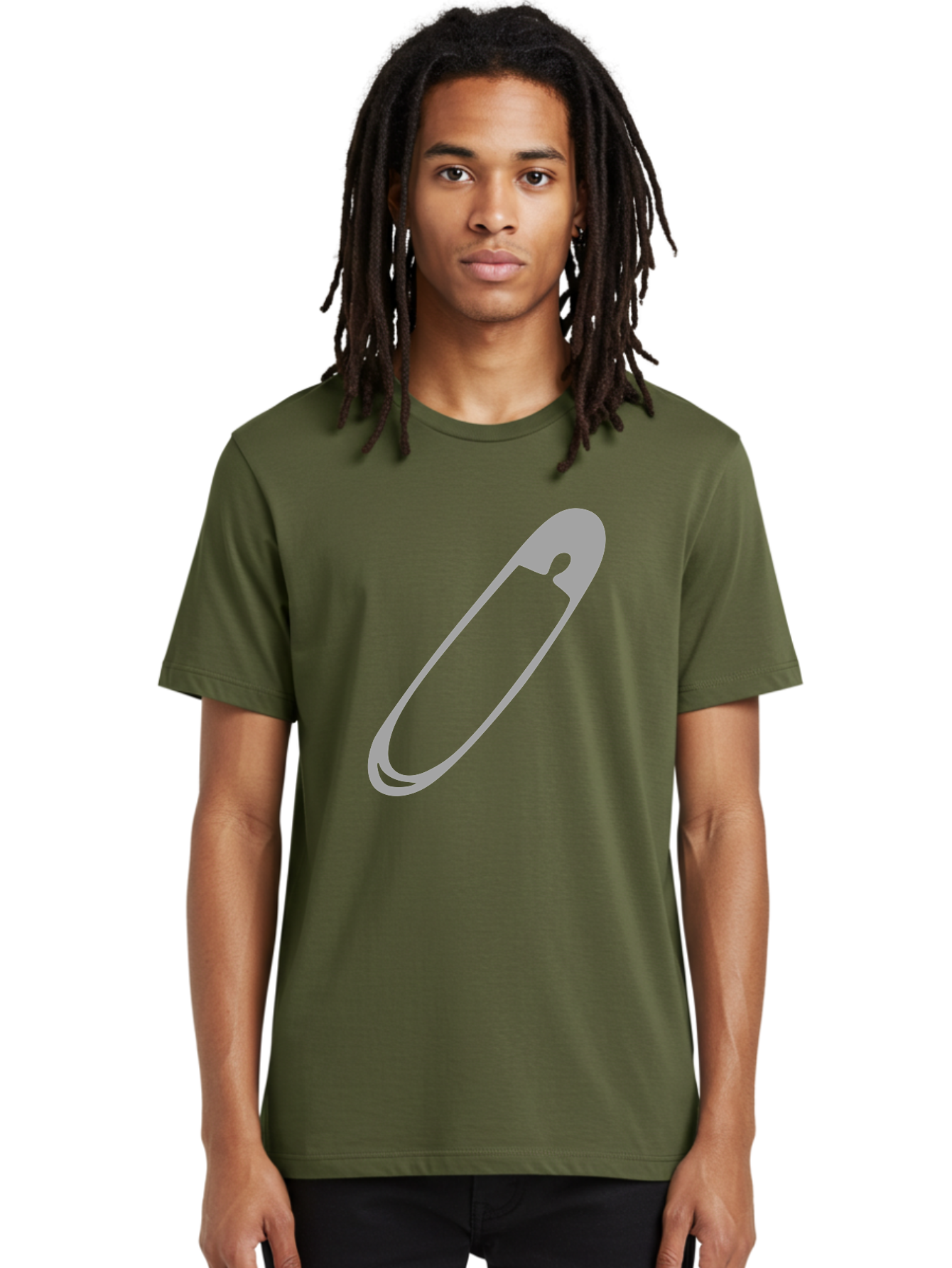 Safety-Pin-1 Men'S Graphic Tee, 100% Cotton, Comfortable Casual Summer Wear, Machine Washable, Safety Pin, Gray Metal, Simple Design, Minimalist Style, Utility Icon, Fashion Accessory, Office Supply Aac094
