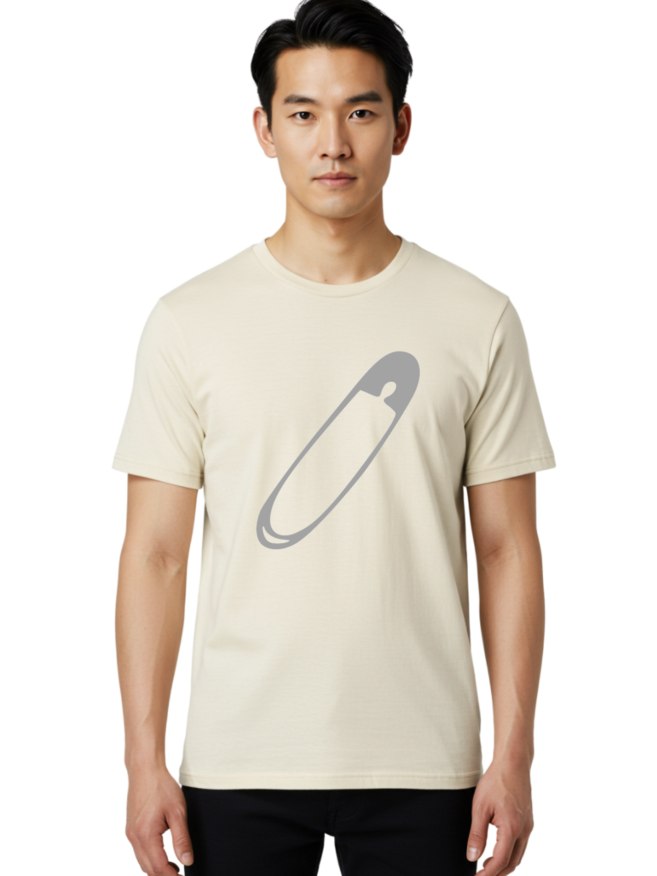 Safety-Pin-1 Men'S Graphic Tee, 100% Cotton, Comfortable Casual Summer Wear, Machine Washable, Safety Pin, Gray Metal, Simple Design, Minimalist Style, Utility Icon, Fashion Accessory, Office Supply Aac094