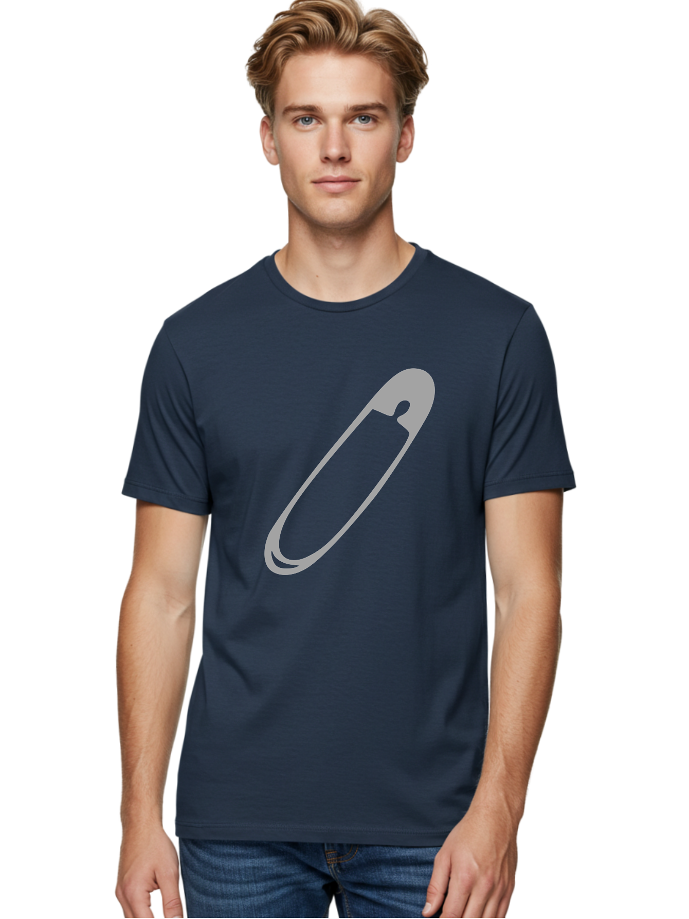 Safety-Pin-1 Men'S Graphic Tee, 100% Cotton, Comfortable Casual Summer Wear, Machine Washable, Safety Pin, Gray Metal, Simple Design, Minimalist Style, Utility Icon, Fashion Accessory, Office Supply Aac094