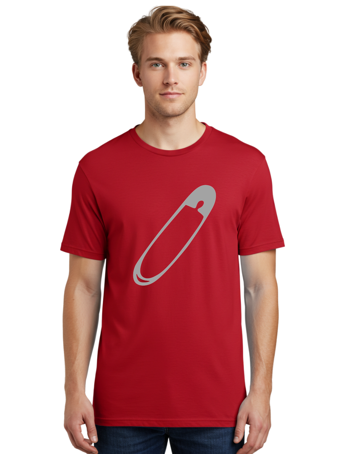 Safety-Pin-1 Men'S Graphic Tee, 100% Cotton, Comfortable Casual Summer Wear, Machine Washable, Safety Pin, Gray Metal, Simple Design, Minimalist Style, Utility Icon, Fashion Accessory, Office Supply Aac094