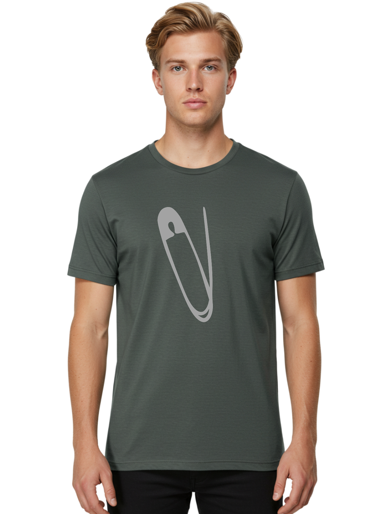 Safety-Pin Men'S Graphic Tee, 100% Cotton, Comfortable Casual Summer Wear, Machine Washable, Safety Pin, Gray Safety Pin, Pin Icon, Gray Icon, Simple Design, Minimalist Graphic, Safety Pin Illustration Aac095