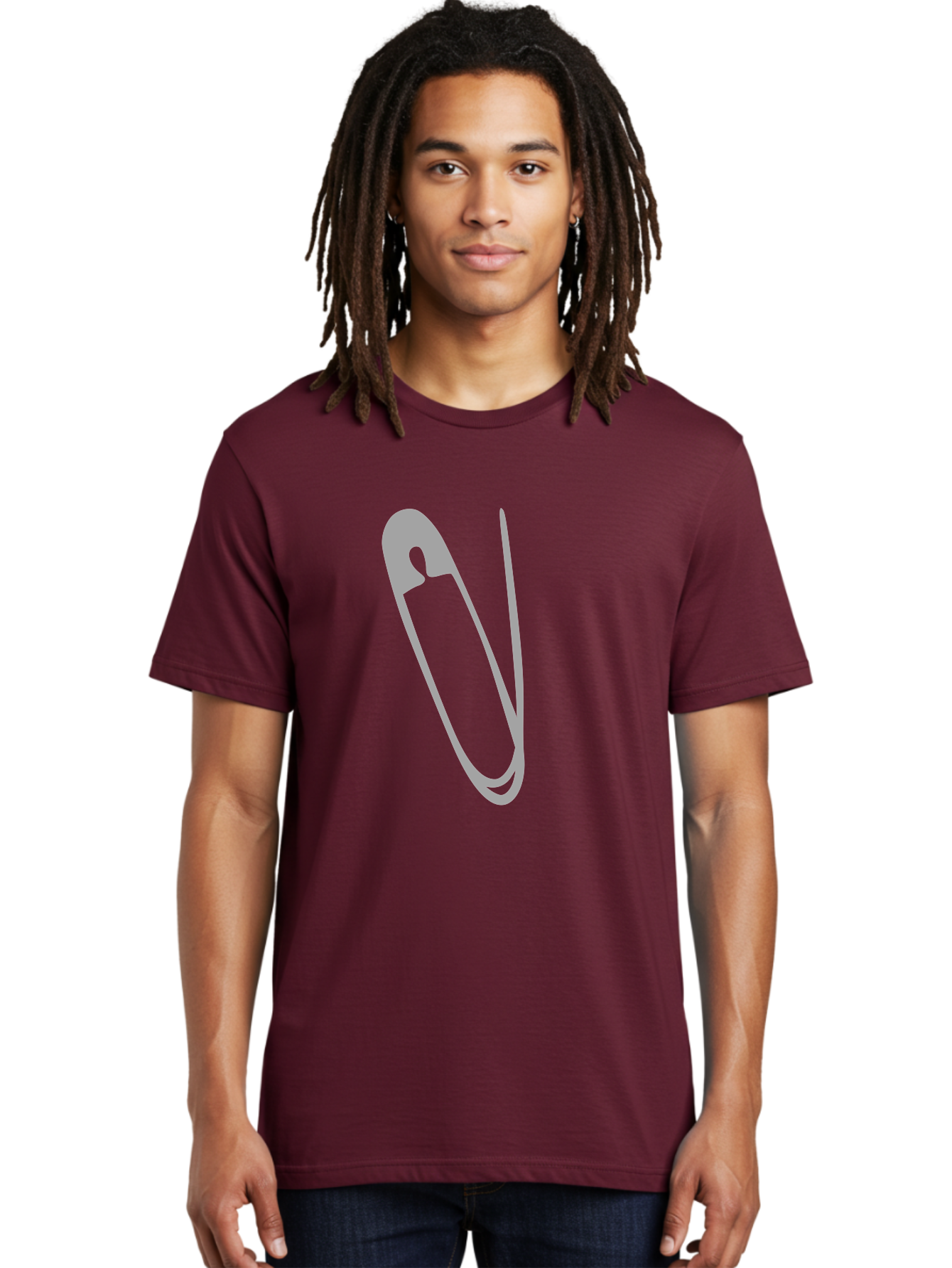 Safety-Pin Men'S Graphic Tee, 100% Cotton, Comfortable Casual Summer Wear, Machine Washable, Safety Pin, Gray Safety Pin, Pin Icon, Gray Icon, Simple Design, Minimalist Graphic, Safety Pin Illustration Aac095