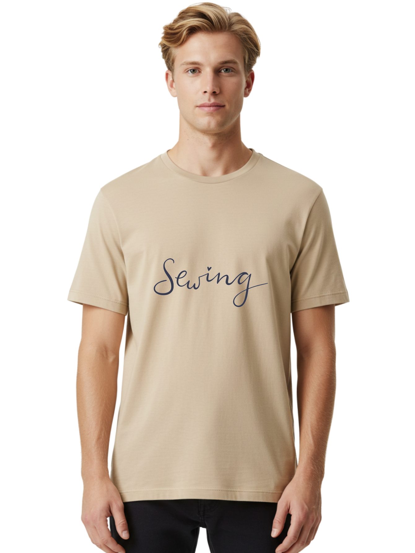 Sewing-1 Men'S Graphic Tee, 100% Cotton, Comfortable Casual Summer Wear, Machine Washable, Sewing, Cursive Text, Handmade Crafts, Diy Projects, Needle And Thread, Creative Hobbies Aac096