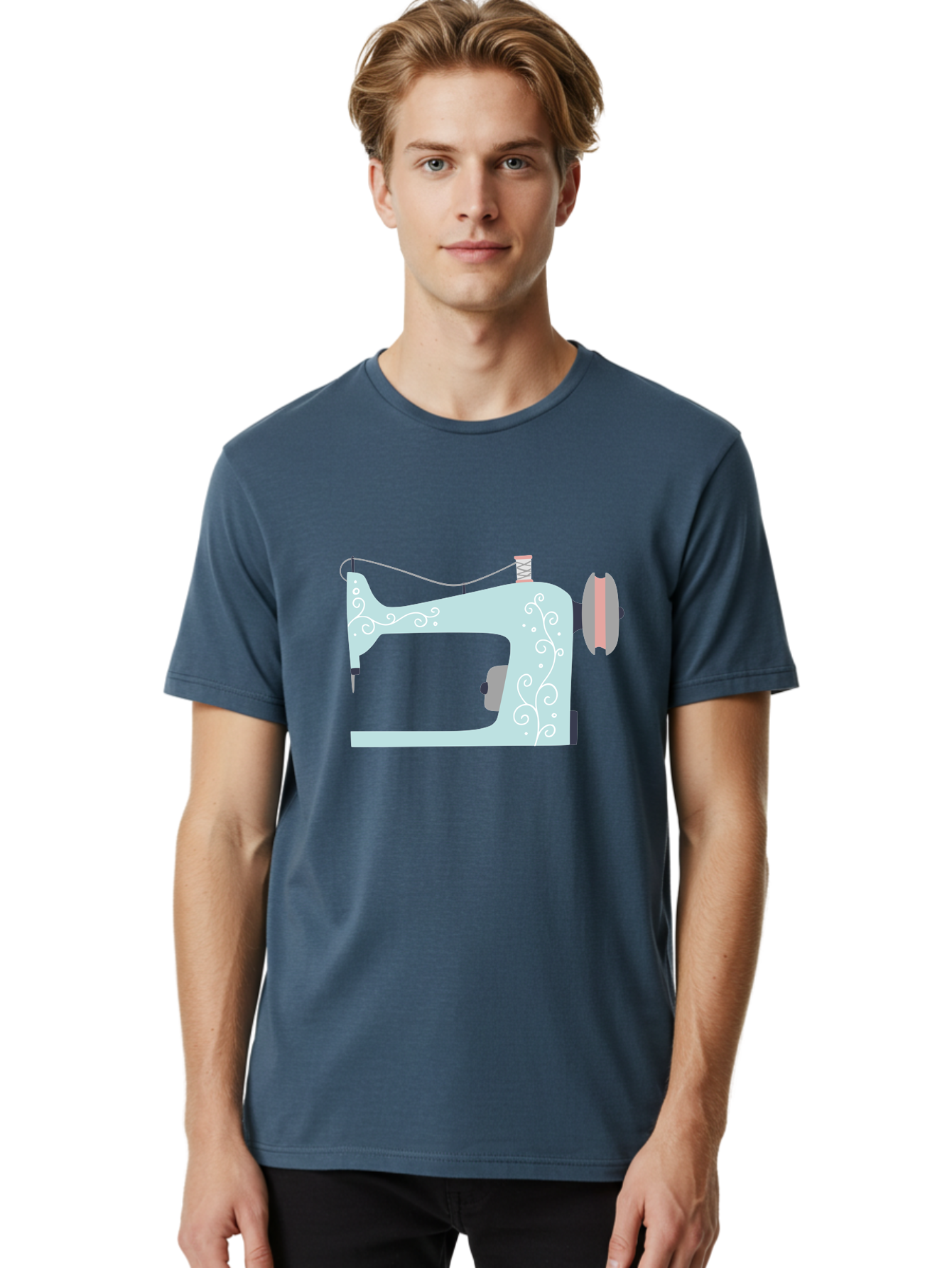 Sewing-Machine-2 Men'S Graphic Tee, 100% Cotton, Comfortable Casual Summer Wear, Machine Washable, Sewing Machine, Vintage Style, Floral Patterns, Pastel Colors, Sewing Equipment, Tailoring, Fashion Design, Textile Art, Embroidery Aac101