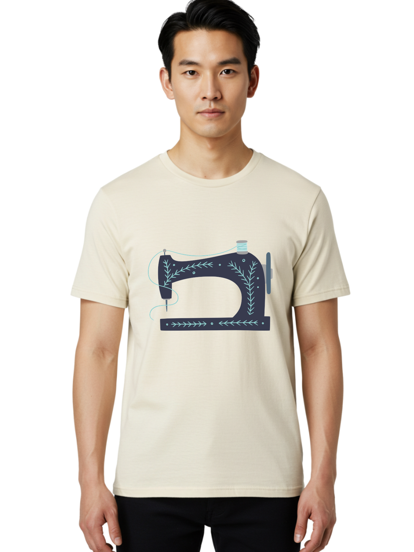 Sewing-Machine-3 Men'S Graphic Tee, 100% Cotton, Comfortable Casual Summer Wear, Machine Washable, Vintage Sewing Machine, Floral Designs, Sewing Decor, Needle And Thread, Textile Art, Creative Inspiration, Diy Fashion, Handmade Crafts Aac102