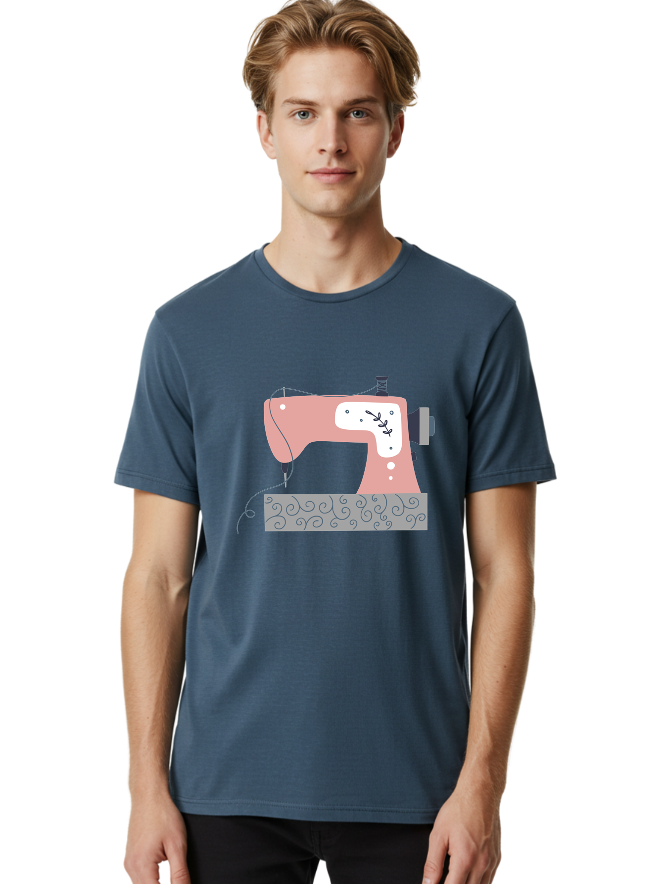 Sewing-Machine-6 Men'S Graphic Tee, 100% Cotton, Comfortable Casual Summer Wear, Machine Washable, Sewing Machine, Pink And White Machine, Thread And Fabric, Sewing Hobby, Crafting, Needlework, Handmade, Tailoring Aac105