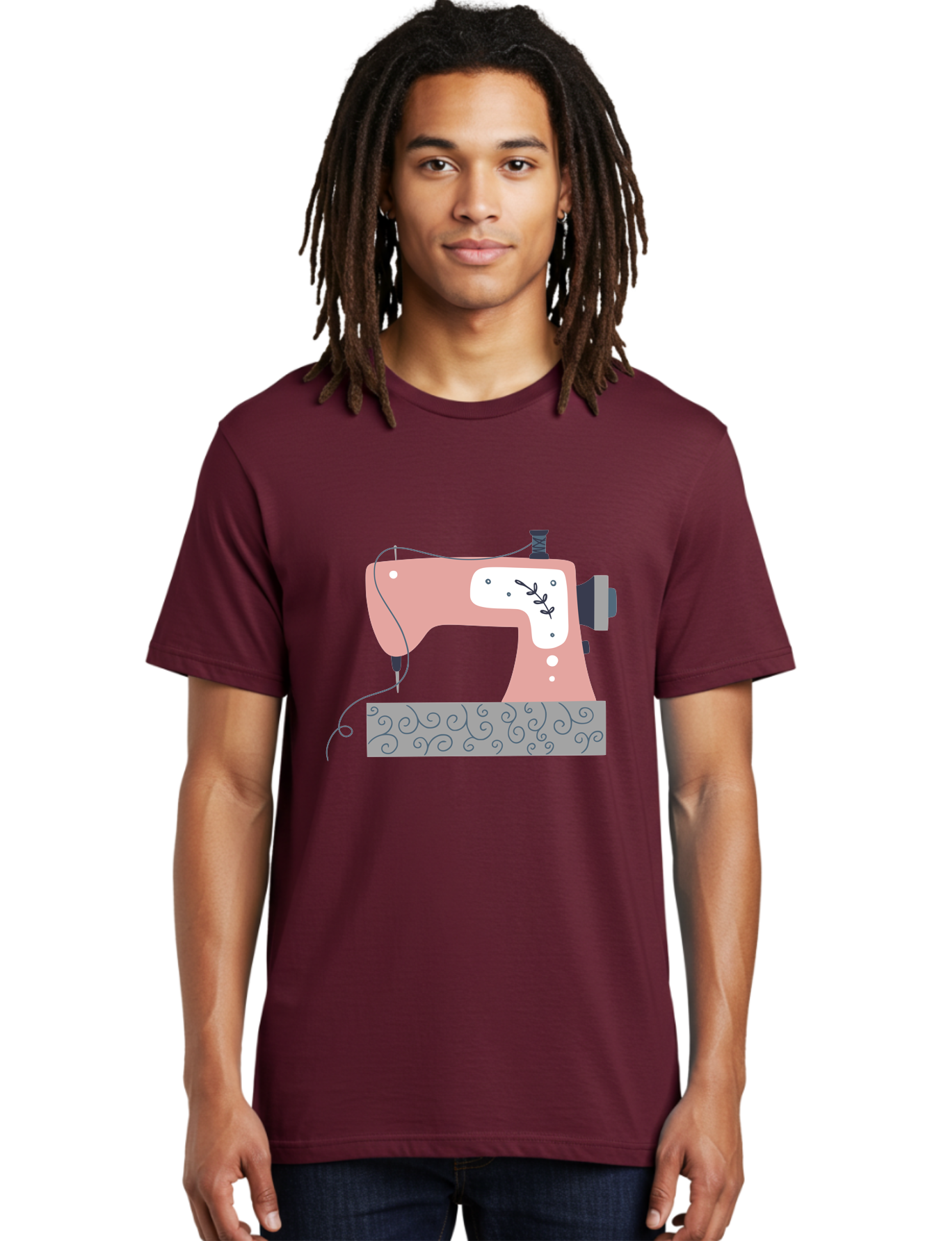 Sewing-Machine-6 Men'S Graphic Tee, 100% Cotton, Comfortable Casual Summer Wear, Machine Washable, Sewing Machine, Pink And White Machine, Thread And Fabric, Sewing Hobby, Crafting, Needlework, Handmade, Tailoring Aac105