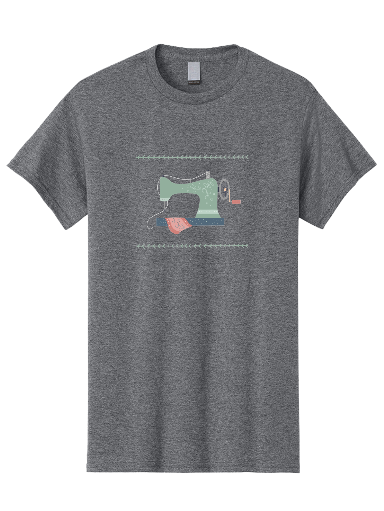 Sewing-Machine Men'S Graphic Tee, 100% Cotton, Comfortable Casual Summer Wear, Machine Washable, Vintage Sewing Machine, Floral Patterns, Red Fabric, White Designs, Antique Style, Sewing Accessories, Decorative Elements, Nostalgic Charm, Aac106
