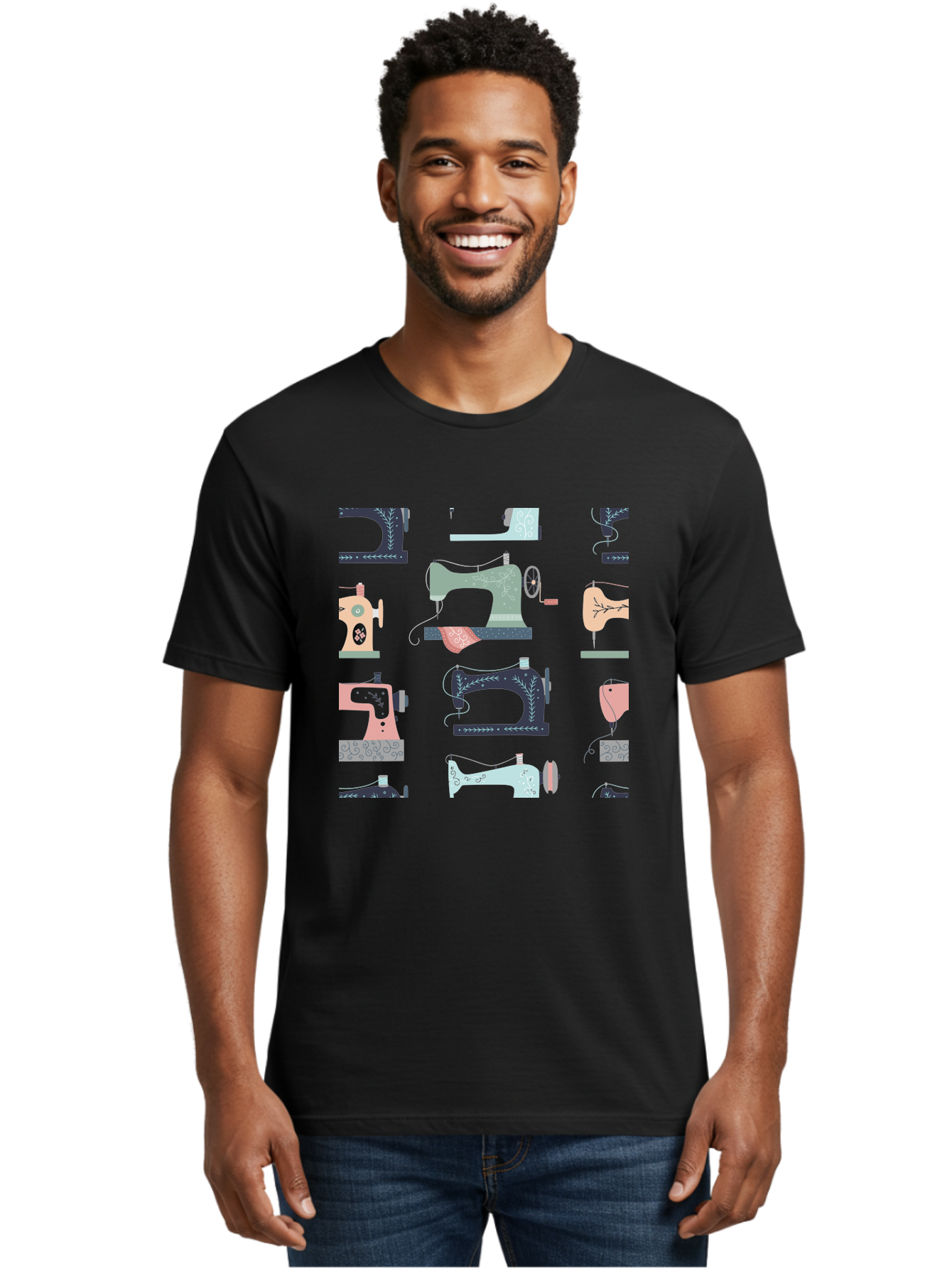 Sewing-Machines Men'S Graphic Tee, 100% Cotton, Comfortable Casual Summer Wear, Machine Washable, Sewing Machines, Vintage Style, Pastel Colors, Floral Patterns, Fashion Design, Handmade, Crafting, Tailor, Sewing Supplies, Thread, Needle Aac107