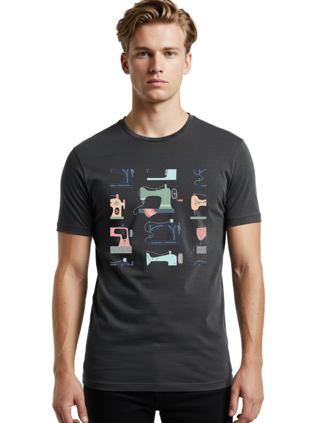 Sewing-Machines Men'S Graphic Tee, 100% Cotton, Comfortable Casual Summer Wear, Machine Washable, Sewing Machines, Vintage Style, Pastel Colors, Floral Patterns, Fashion Design, Handmade, Crafting, Tailor, Sewing Supplies, Thread, Needle Aac107
