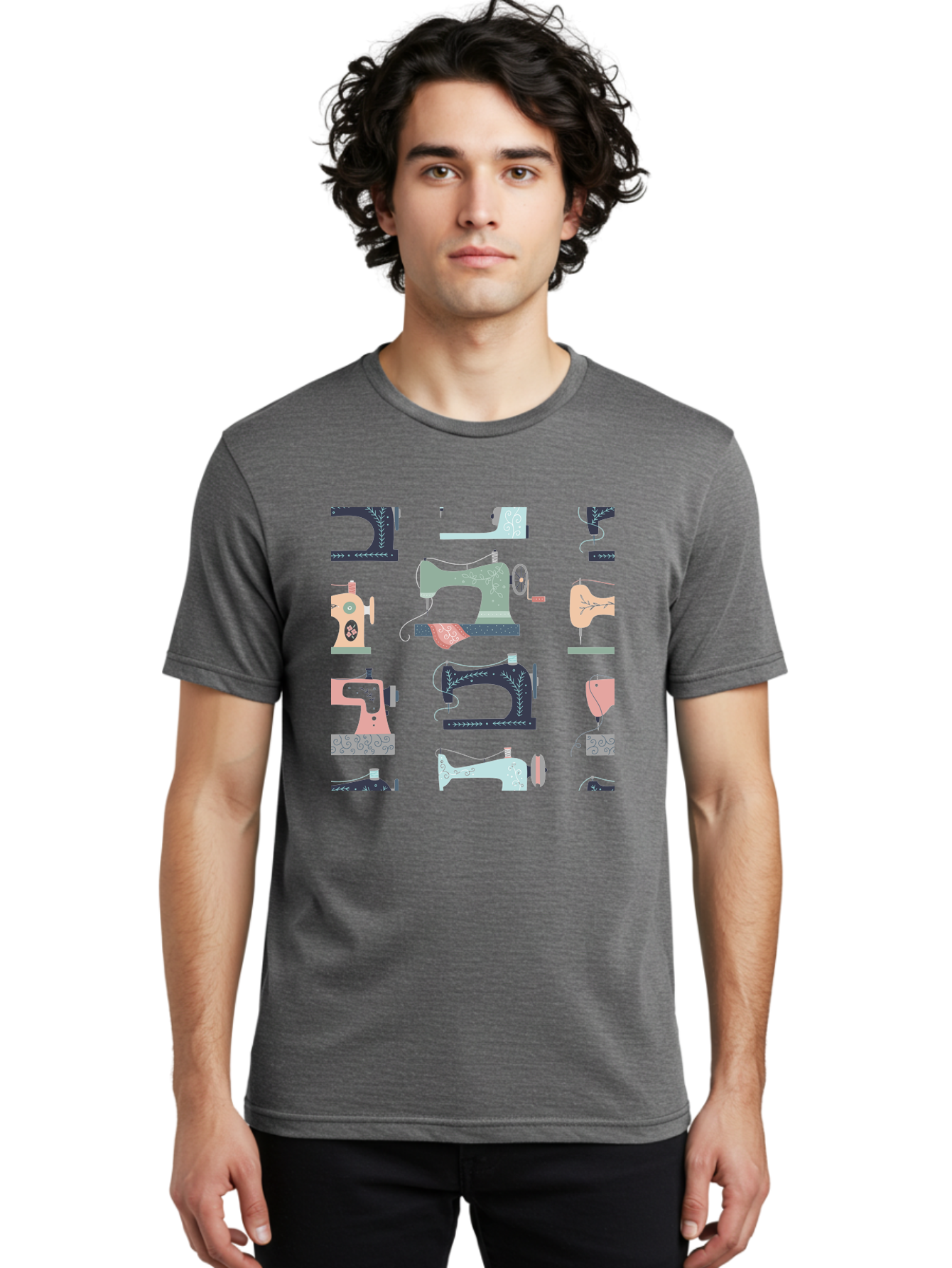 Sewing-Machines Men'S Graphic Tee, 100% Cotton, Comfortable Casual Summer Wear, Machine Washable, Sewing Machines, Vintage Style, Pastel Colors, Floral Patterns, Fashion Design, Handmade, Crafting, Tailor, Sewing Supplies, Thread, Needle Aac107