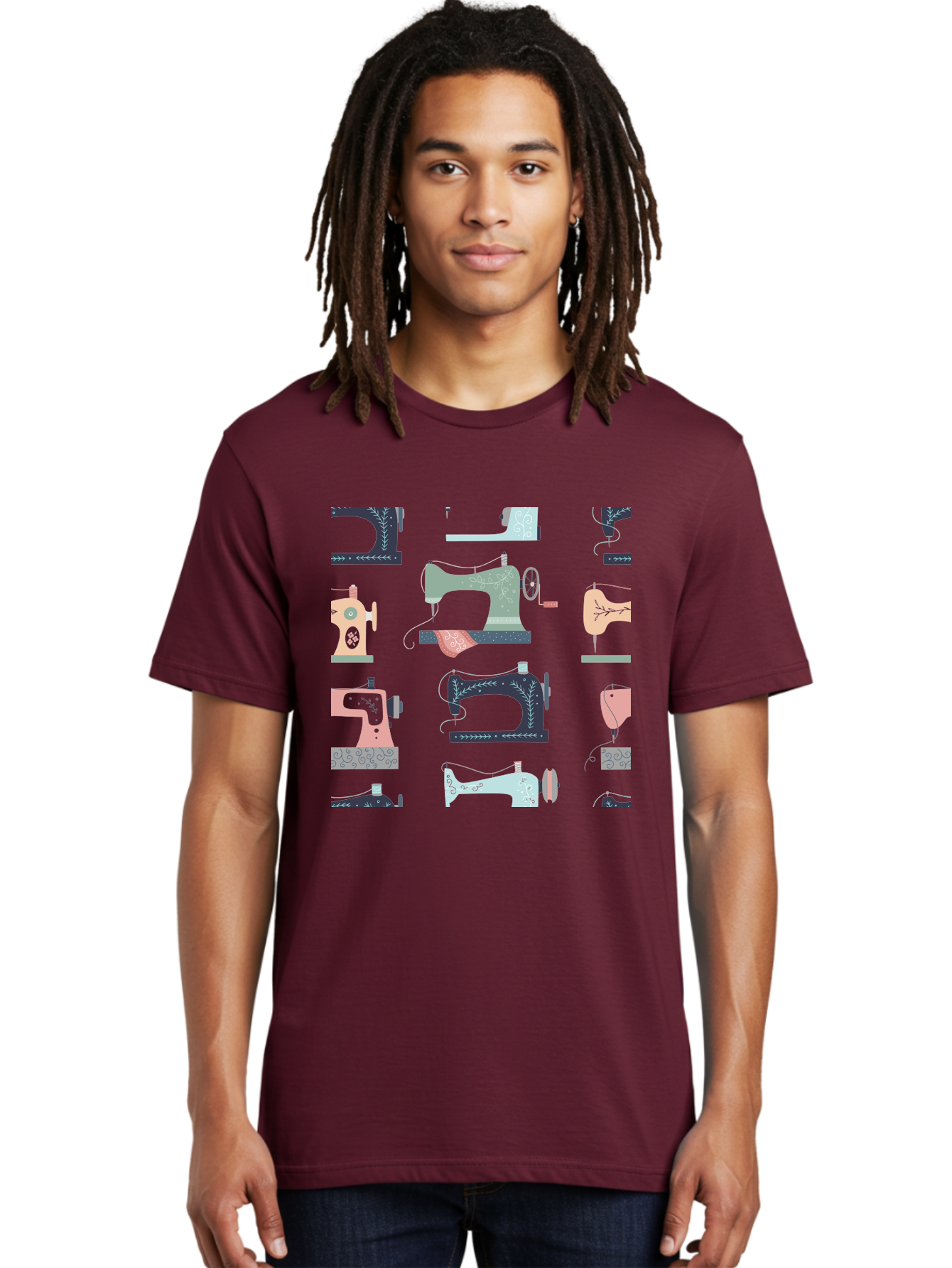 Sewing-Machines Men'S Graphic Tee, 100% Cotton, Comfortable Casual Summer Wear, Machine Washable, Sewing Machines, Vintage Style, Pastel Colors, Floral Patterns, Fashion Design, Handmade, Crafting, Tailor, Sewing Supplies, Thread, Needle Aac107