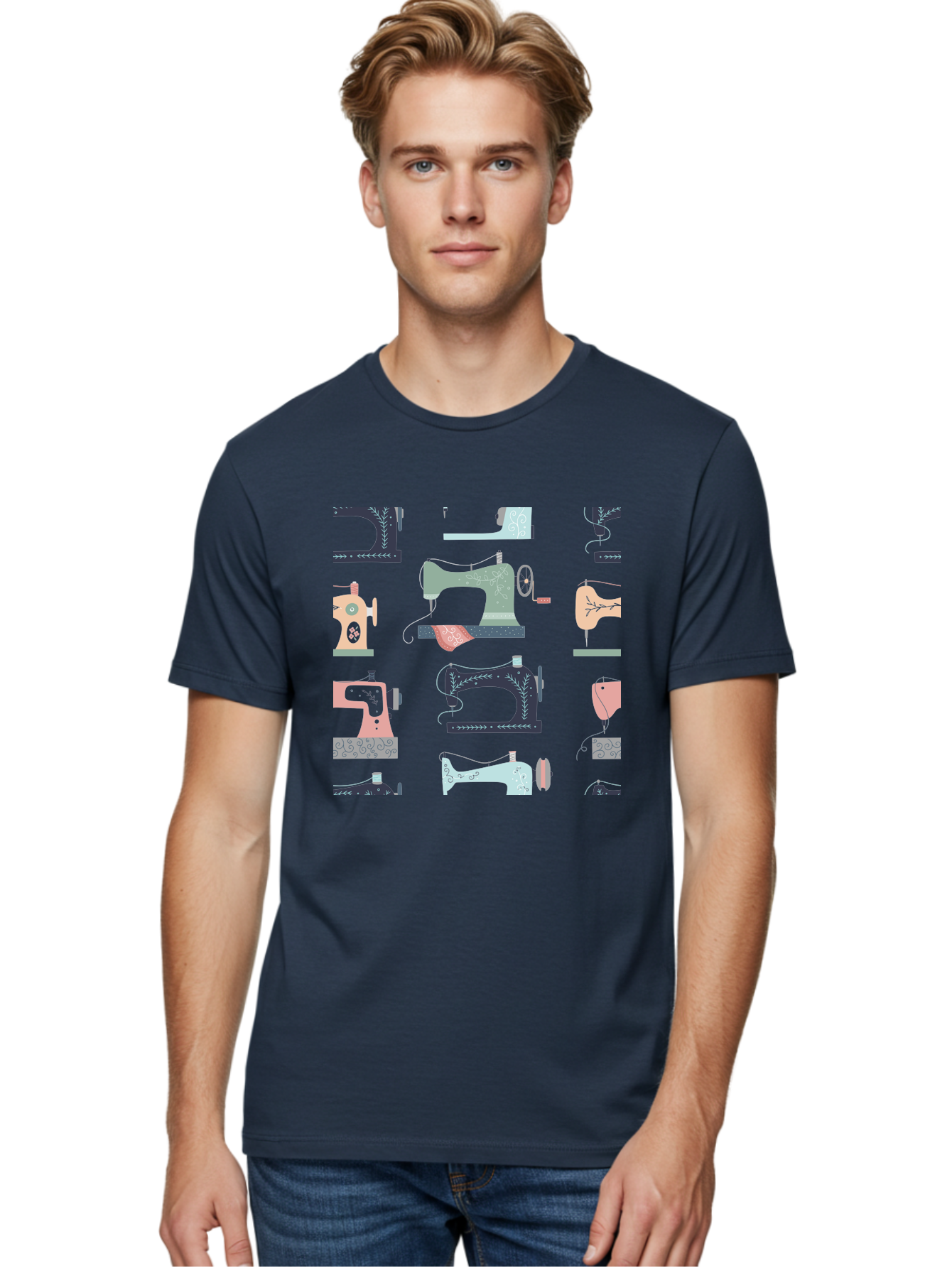 Sewing-Machines Men'S Graphic Tee, 100% Cotton, Comfortable Casual Summer Wear, Machine Washable, Sewing Machines, Vintage Style, Pastel Colors, Floral Patterns, Fashion Design, Handmade, Crafting, Tailor, Sewing Supplies, Thread, Needle Aac107