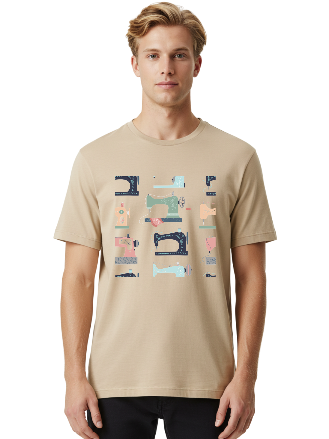 Sewing-Machines Men'S Graphic Tee, 100% Cotton, Comfortable Casual Summer Wear, Machine Washable, Sewing Machines, Vintage Style, Pastel Colors, Floral Patterns, Fashion Design, Handmade, Crafting, Tailor, Sewing Supplies, Thread, Needle Aac107