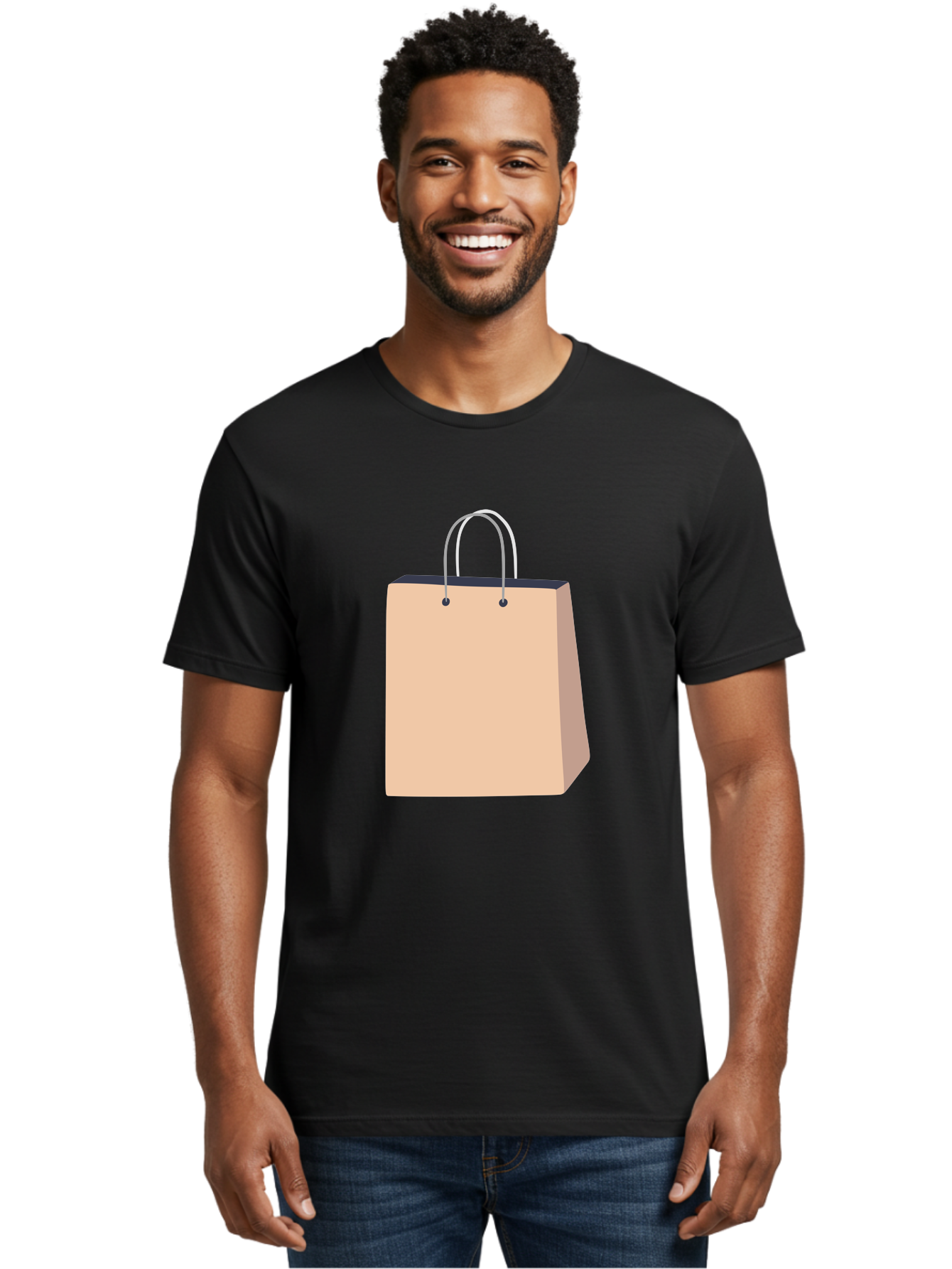 Shopping-Bag Men'S Graphic Tee, 100% Cotton, Comfortable Casual Summer Wear, Machine Washable, Shopping Bag, Retail Packaging, Paper Bag, Handles, Simple Design, Minimalist Style, E-Commerce, Packaging Design Aac111