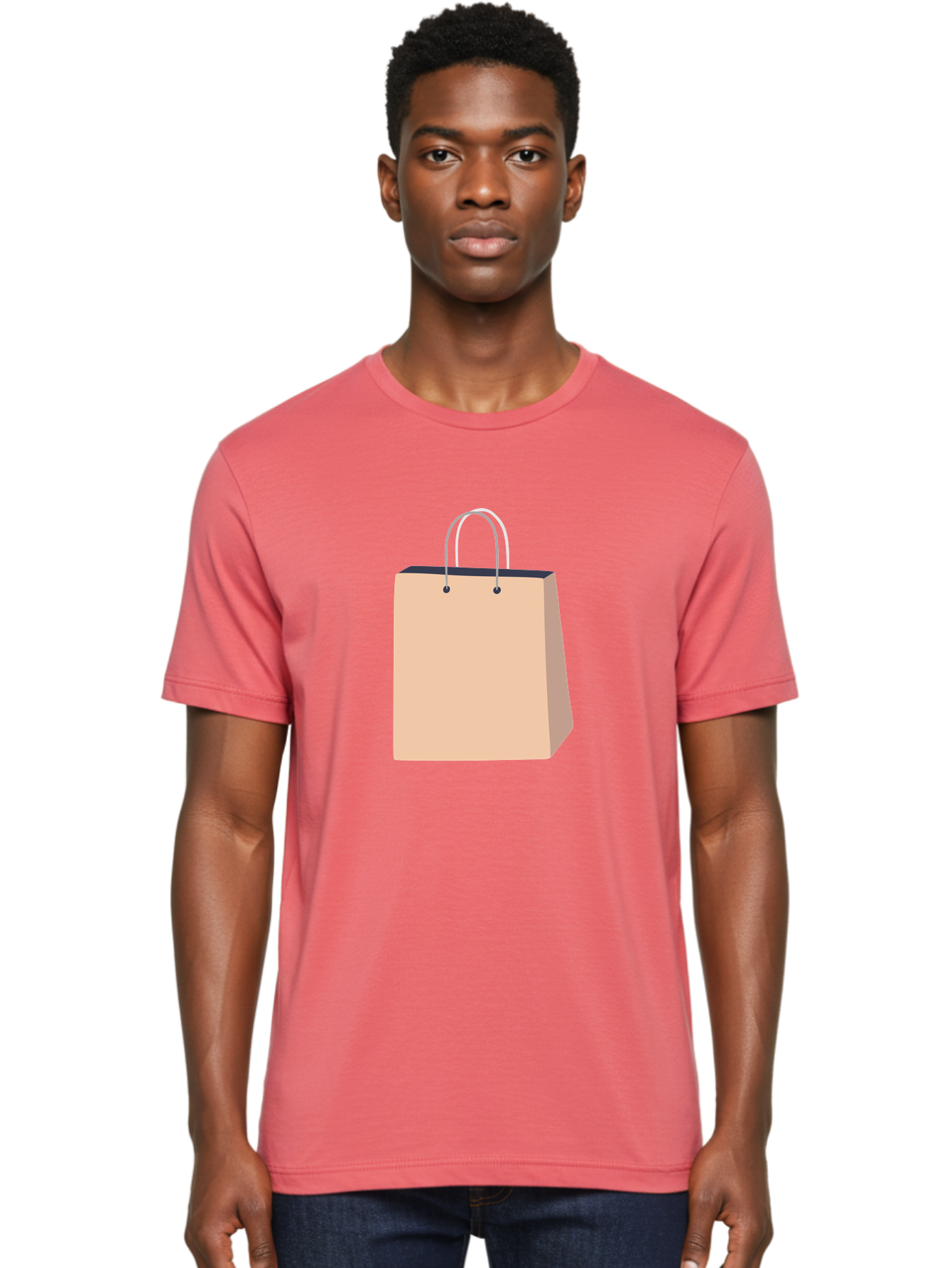 Shopping-Bag Men'S Graphic Tee, 100% Cotton, Comfortable Casual Summer Wear, Machine Washable, Shopping Bag, Retail Packaging, Paper Bag, Handles, Simple Design, Minimalist Style, E-Commerce, Packaging Design Aac111