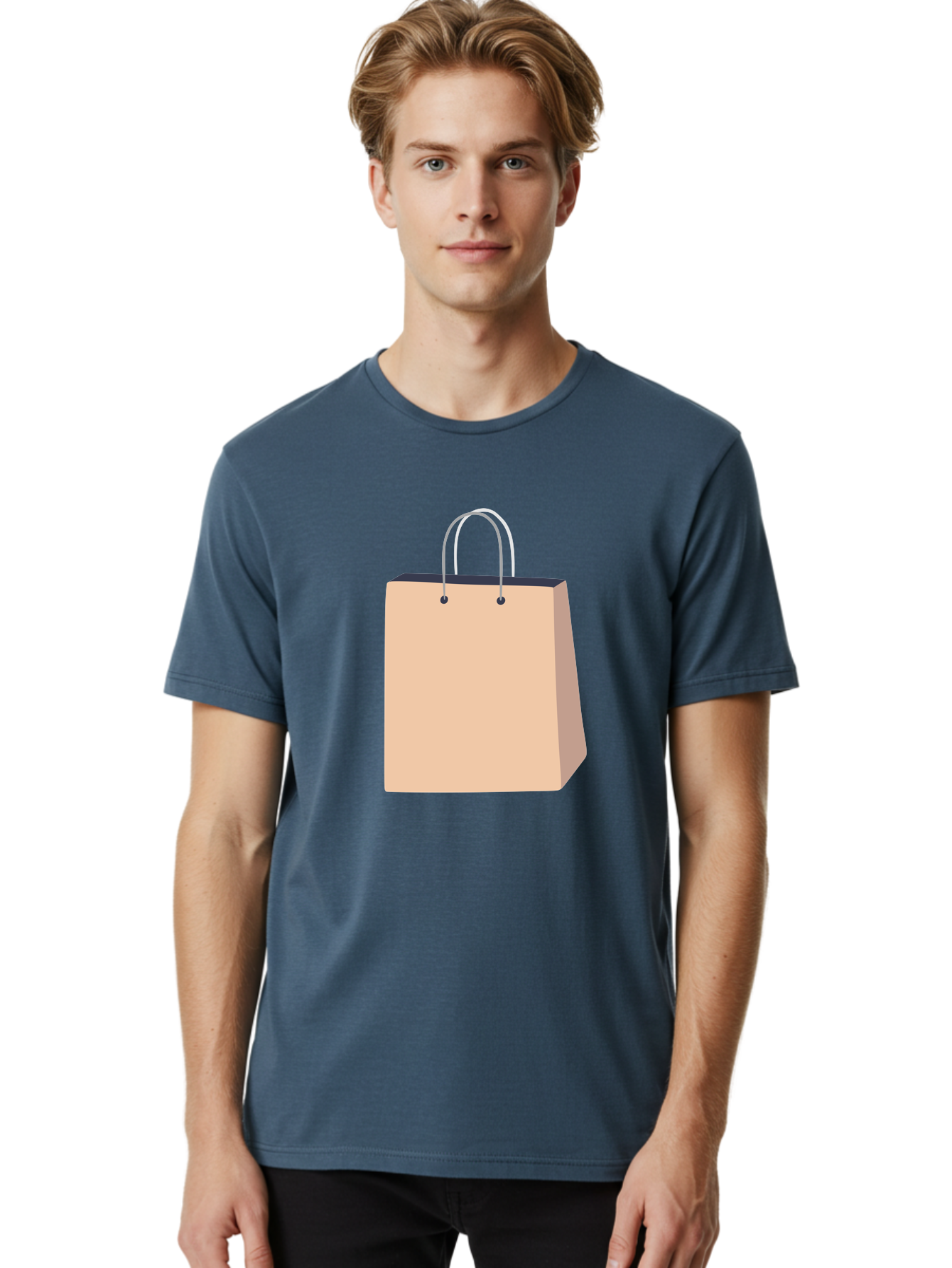 Shopping-Bag Men'S Graphic Tee, 100% Cotton, Comfortable Casual Summer Wear, Machine Washable, Shopping Bag, Retail Packaging, Paper Bag, Handles, Simple Design, Minimalist Style, E-Commerce, Packaging Design Aac111