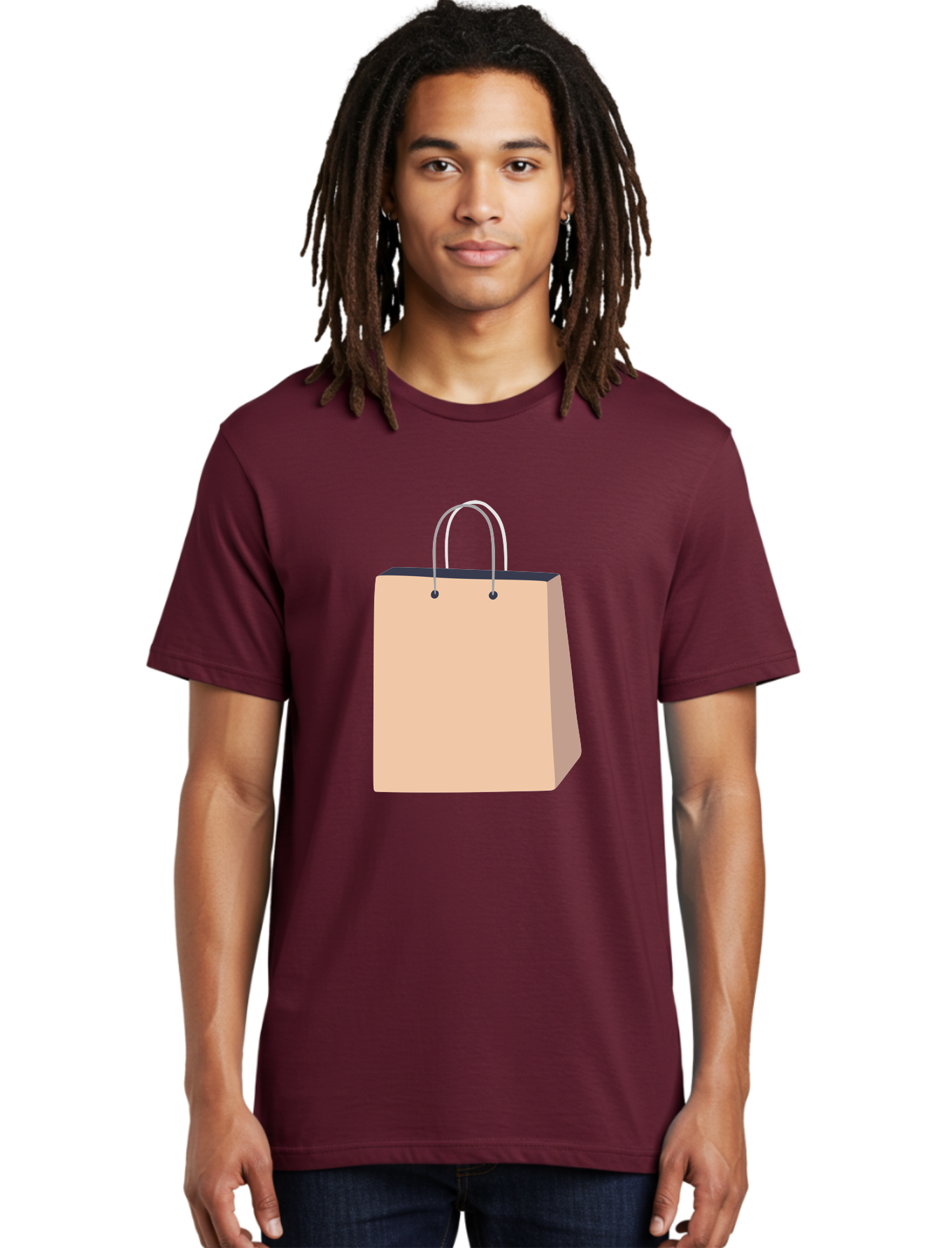 Shopping-Bag Men'S Graphic Tee, 100% Cotton, Comfortable Casual Summer Wear, Machine Washable, Shopping Bag, Retail Packaging, Paper Bag, Handles, Simple Design, Minimalist Style, E-Commerce, Packaging Design Aac111
