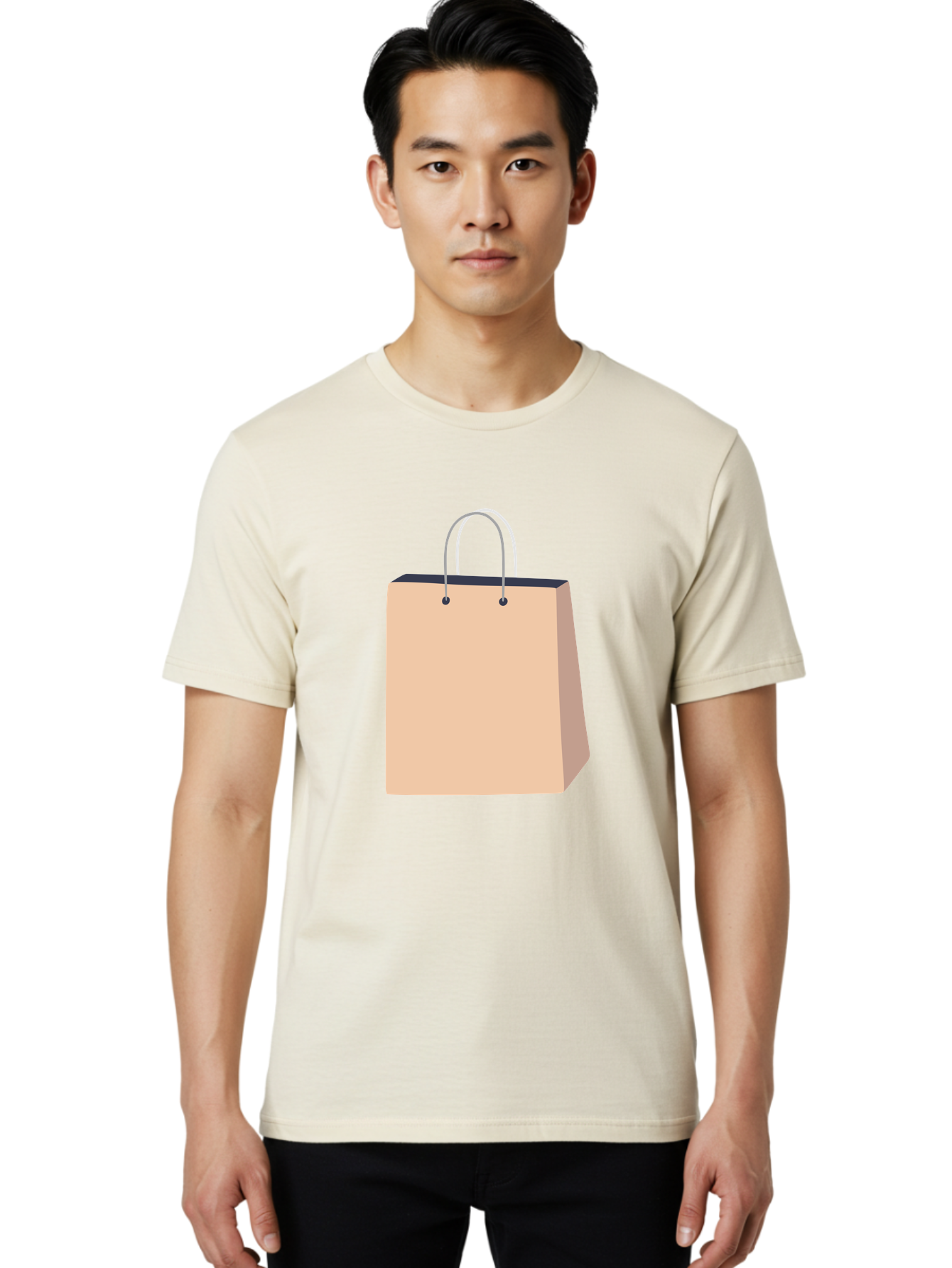 Shopping-Bag Men'S Graphic Tee, 100% Cotton, Comfortable Casual Summer Wear, Machine Washable, Shopping Bag, Retail Packaging, Paper Bag, Handles, Simple Design, Minimalist Style, E-Commerce, Packaging Design Aac111