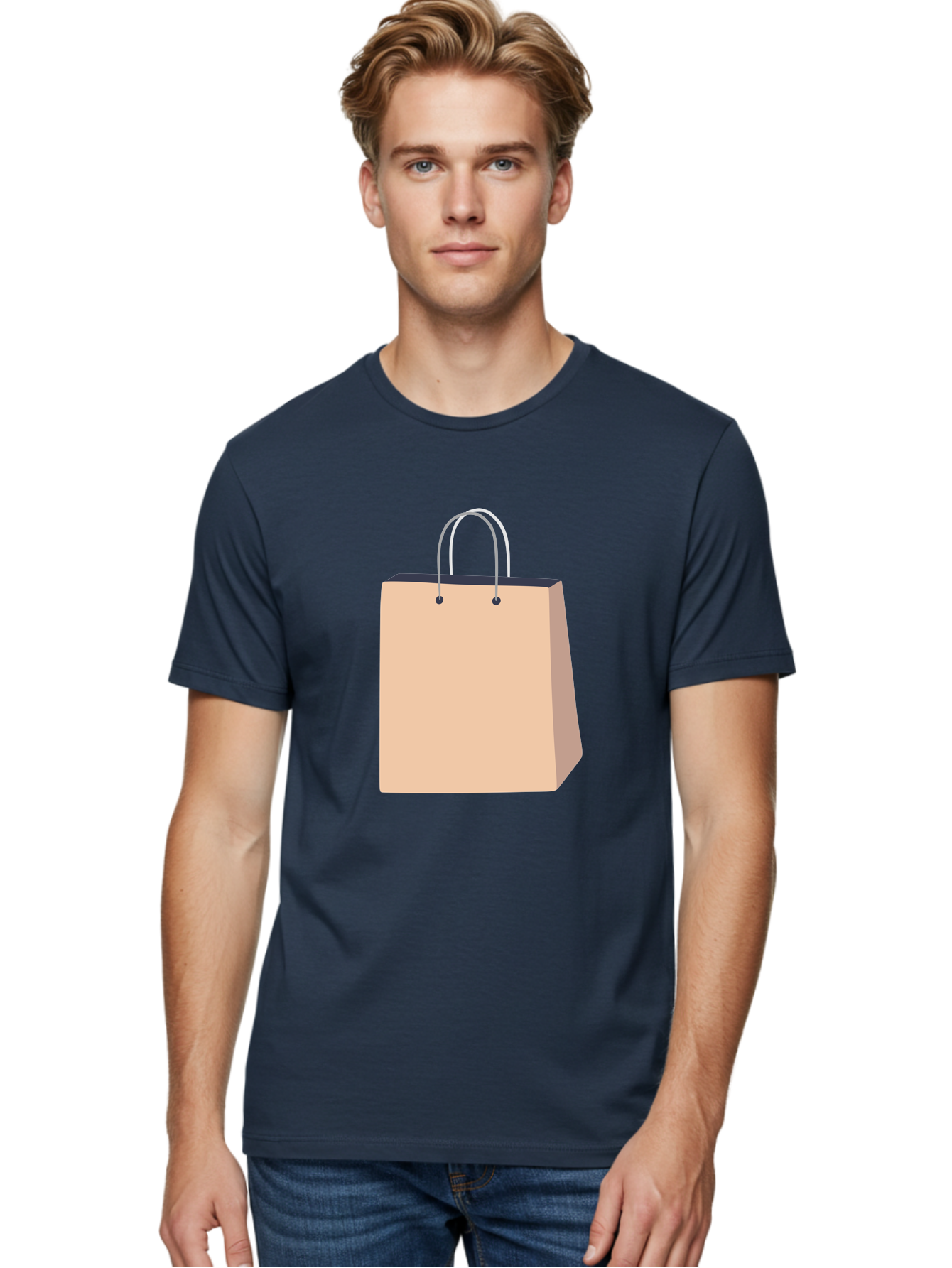 Shopping-Bag Men'S Graphic Tee, 100% Cotton, Comfortable Casual Summer Wear, Machine Washable, Shopping Bag, Retail Packaging, Paper Bag, Handles, Simple Design, Minimalist Style, E-Commerce, Packaging Design Aac111