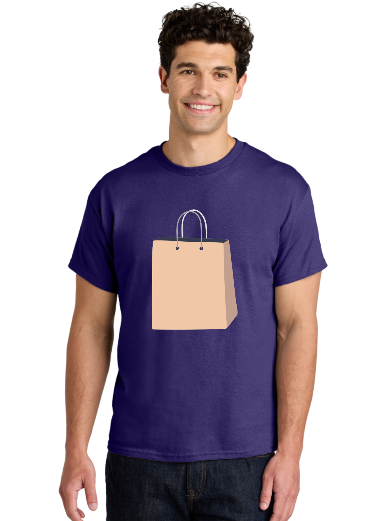 Shopping-Bag Men'S Graphic Tee, 100% Cotton, Comfortable Casual Summer Wear, Machine Washable, Shopping Bag, Retail Packaging, Paper Bag, Handles, Simple Design, Minimalist Style, E-Commerce, Packaging Design Aac111