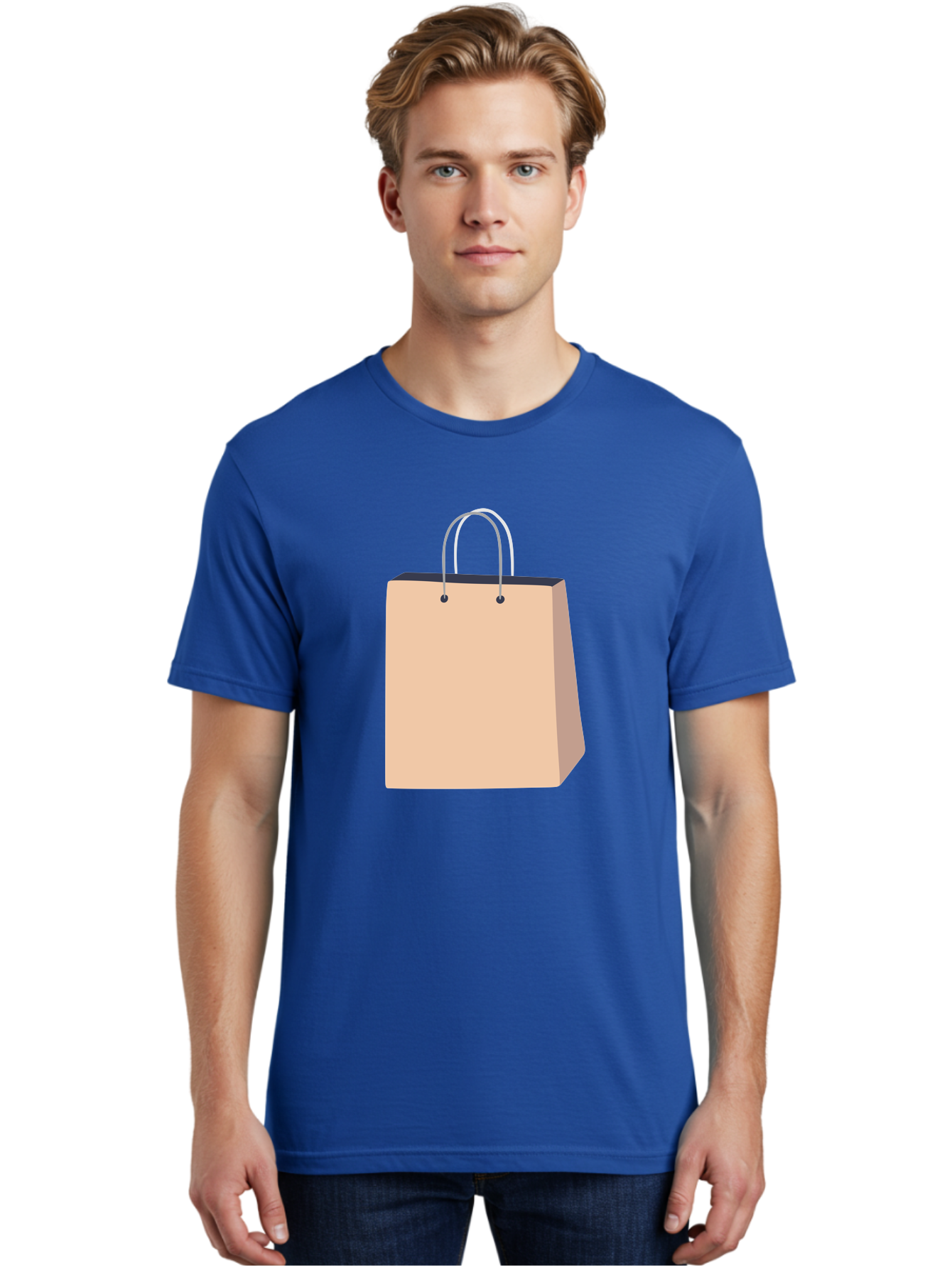 Shopping-Bag Men'S Graphic Tee, 100% Cotton, Comfortable Casual Summer Wear, Machine Washable, Shopping Bag, Retail Packaging, Paper Bag, Handles, Simple Design, Minimalist Style, E-Commerce, Packaging Design Aac111