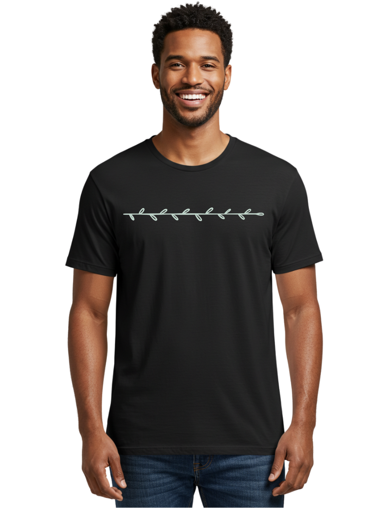 Simple-White-Vine Men'S Graphic Tee, 100% Cotton, Comfortable Casual Summer Wear, Machine Washable, Simple Branch Design, Minimalist Illustration, White Leaves, Delicate Pattern, Elegant Line Art, Modern Graphics, Floral Element Aac113