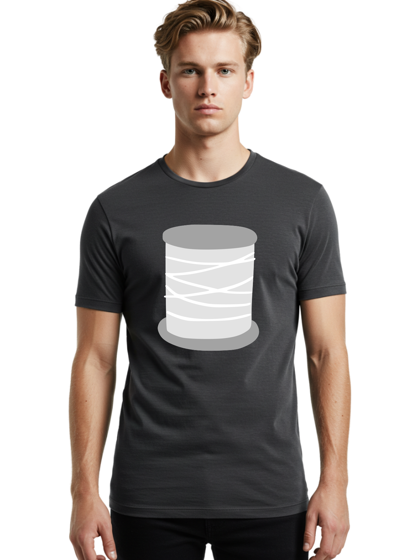 Spool-Of-Thread Men'S Graphic Tee, 100% Cotton, Comfortable Casual Summer Wear, Machine Washable, Spool Of Thread, Sewing Supplies, Crafting Essentials, White Thread, Gray Spool, Minimalist Design, Textile Crafting Aac117