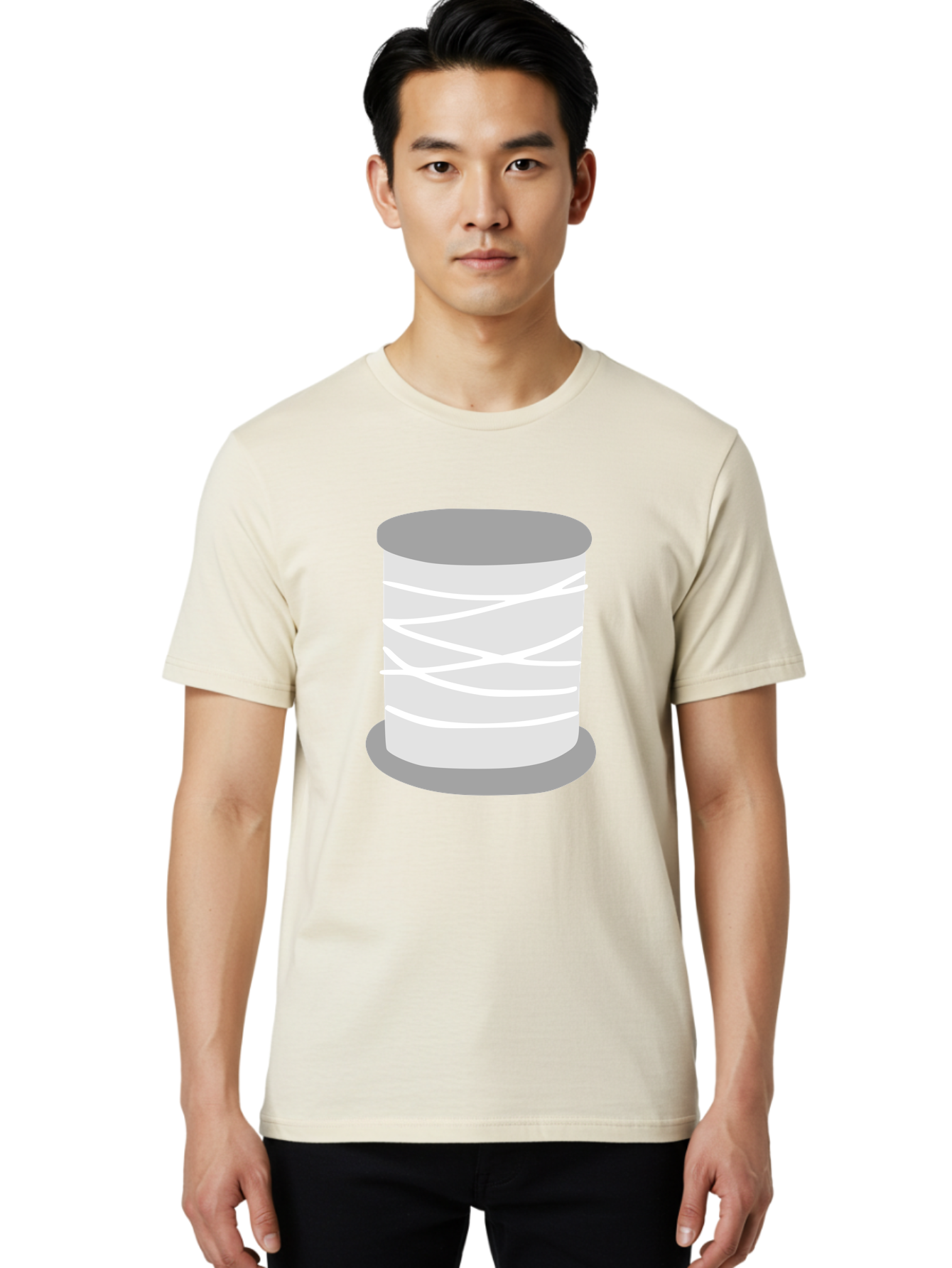 Spool-Of-Thread Men'S Graphic Tee, 100% Cotton, Comfortable Casual Summer Wear, Machine Washable, Spool Of Thread, Sewing Supplies, Crafting Essentials, White Thread, Gray Spool, Minimalist Design, Textile Crafting Aac117