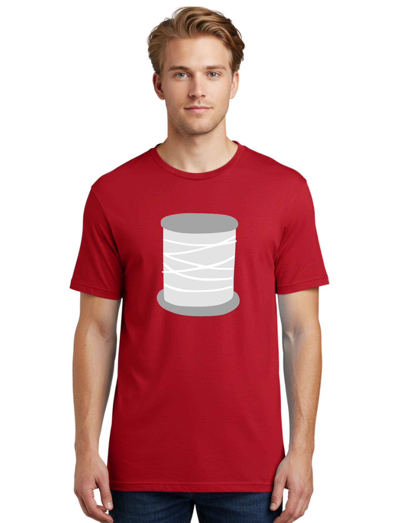 Spool-Of-Thread Men'S Graphic Tee, 100% Cotton, Comfortable Casual Summer Wear, Machine Washable, Spool Of Thread, Sewing Supplies, Crafting Essentials, White Thread, Gray Spool, Minimalist Design, Textile Crafting Aac117