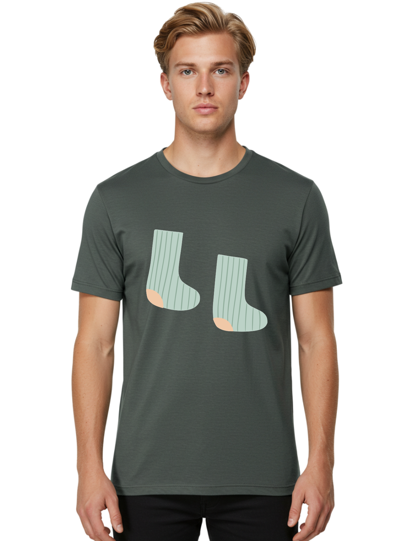 Striped-Socks Men'S Graphic Tee, 100% Cotton, Comfortable Casual Summer Wear, Machine Washable, Striped Socks, Matching Socks, Casual Footwear, Comfortable Clothing, Fashion Accessories, Clothing Details Aac119