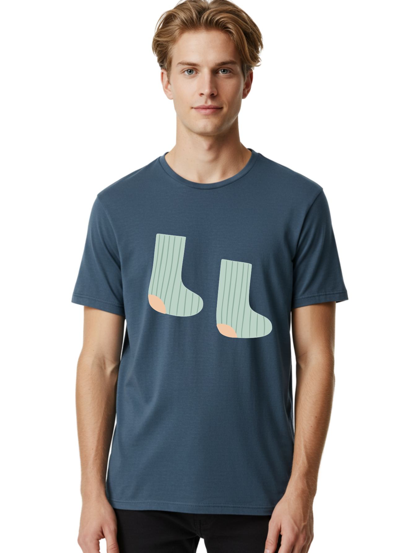 Striped-Socks Men'S Graphic Tee, 100% Cotton, Comfortable Casual Summer Wear, Machine Washable, Striped Socks, Matching Socks, Casual Footwear, Comfortable Clothing, Fashion Accessories, Clothing Details Aac119