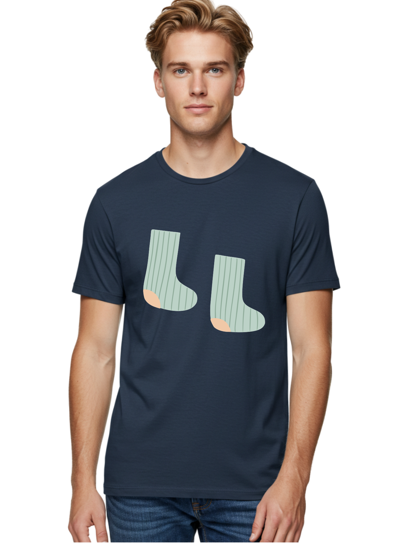 Striped-Socks Men'S Graphic Tee, 100% Cotton, Comfortable Casual Summer Wear, Machine Washable, Striped Socks, Matching Socks, Casual Footwear, Comfortable Clothing, Fashion Accessories, Clothing Details Aac119