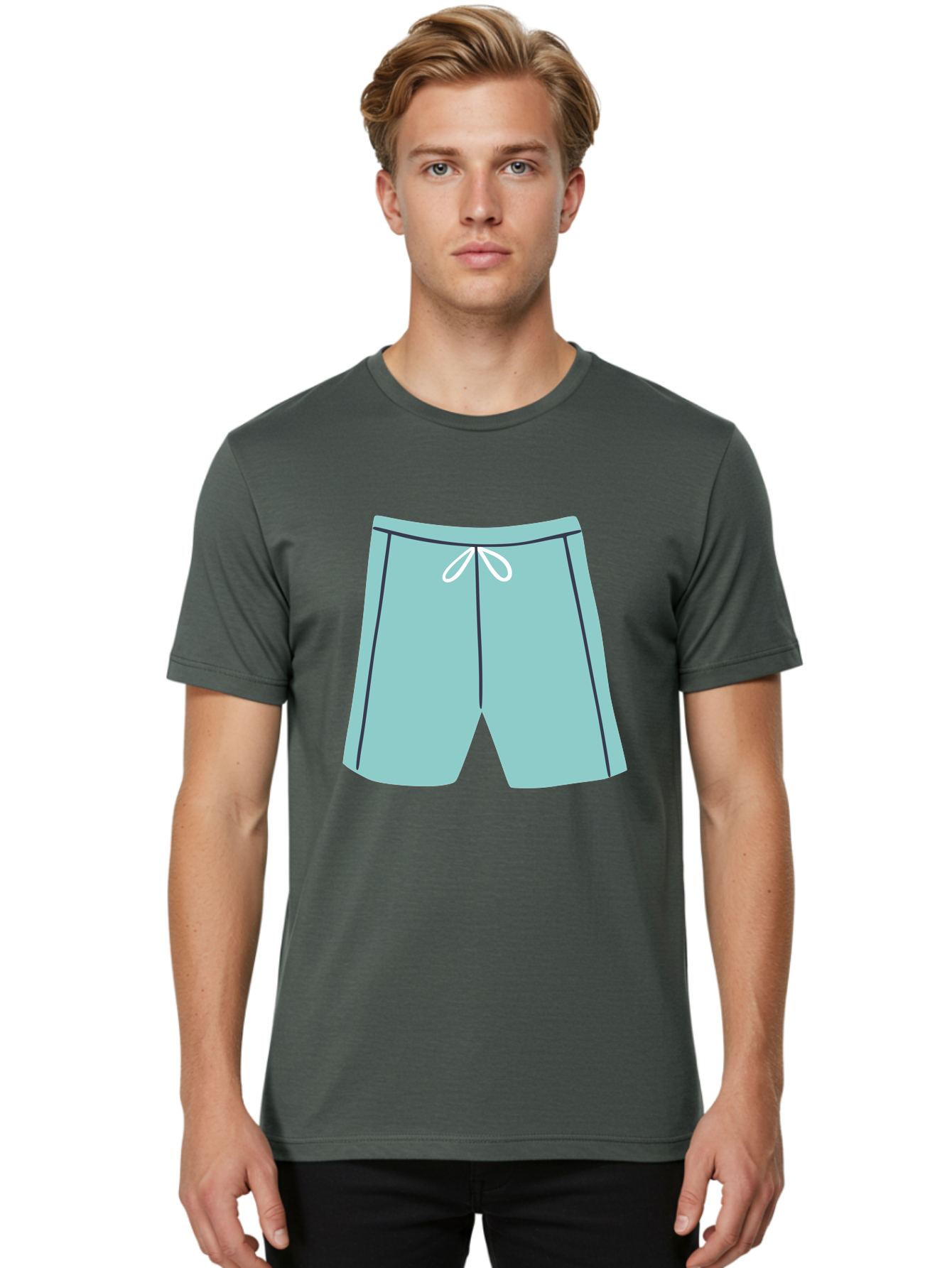 Teal-Shorts Men'S Graphic Tee, 100% Cotton, Comfortable Casual Summer Wear, Machine Washable, Teal Shorts, Drawstring Waist, Black Stripes, Athletic Wear, Casual Fashion, Comfortable Clothing, Relaxed Fit, Summer Style Aac123