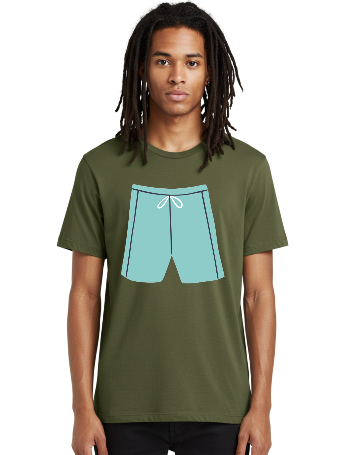 Teal-Shorts Men'S Graphic Tee, 100% Cotton, Comfortable Casual Summer Wear, Machine Washable, Teal Shorts, Drawstring Waist, Black Stripes, Athletic Wear, Casual Fashion, Comfortable Clothing, Relaxed Fit, Summer Style Aac123