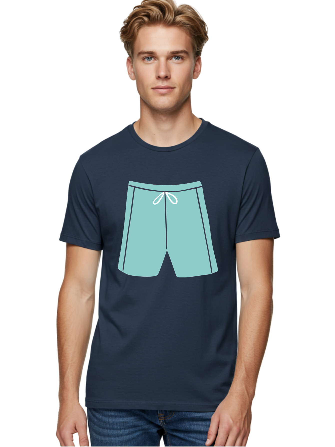 Teal-Shorts Men'S Graphic Tee, 100% Cotton, Comfortable Casual Summer Wear, Machine Washable, Teal Shorts, Drawstring Waist, Black Stripes, Athletic Wear, Casual Fashion, Comfortable Clothing, Relaxed Fit, Summer Style Aac123