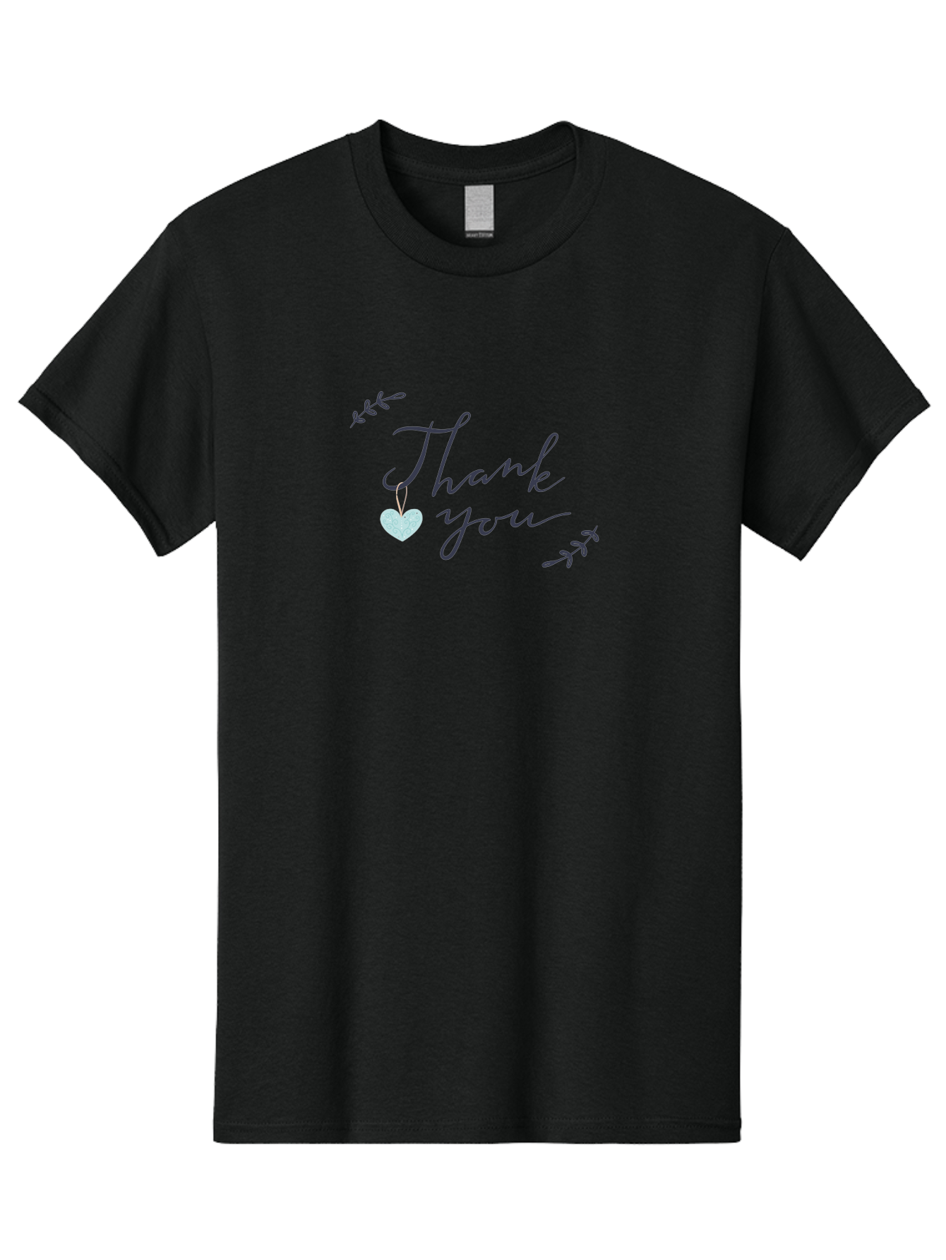 Thank-You Men'S Graphic Tee, 100% Cotton, Comfortable Casual Summer Wear, Machine Washable, Thank You Message, Gratitude, Appreciation, Heartfelt Thanks, Cursive Text, Blue Heart, Delicate Leaves, Elegant Design, Acknowledgement Gift, Aac125