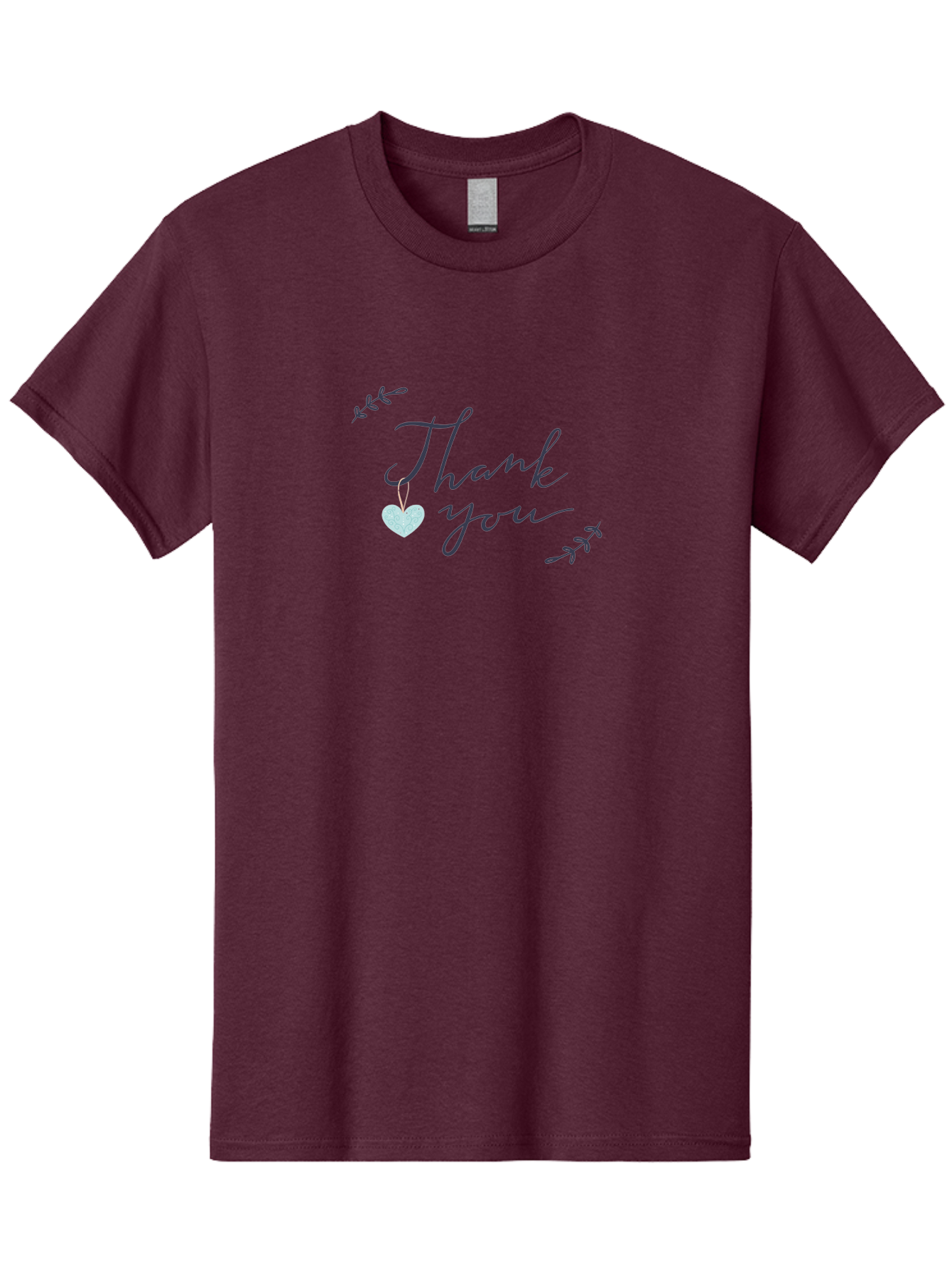 Thank-You Men'S Graphic Tee, 100% Cotton, Comfortable Casual Summer Wear, Machine Washable, Thank You Message, Gratitude, Appreciation, Heartfelt Thanks, Cursive Text, Blue Heart, Delicate Leaves, Elegant Design, Acknowledgement Gift, Aac125