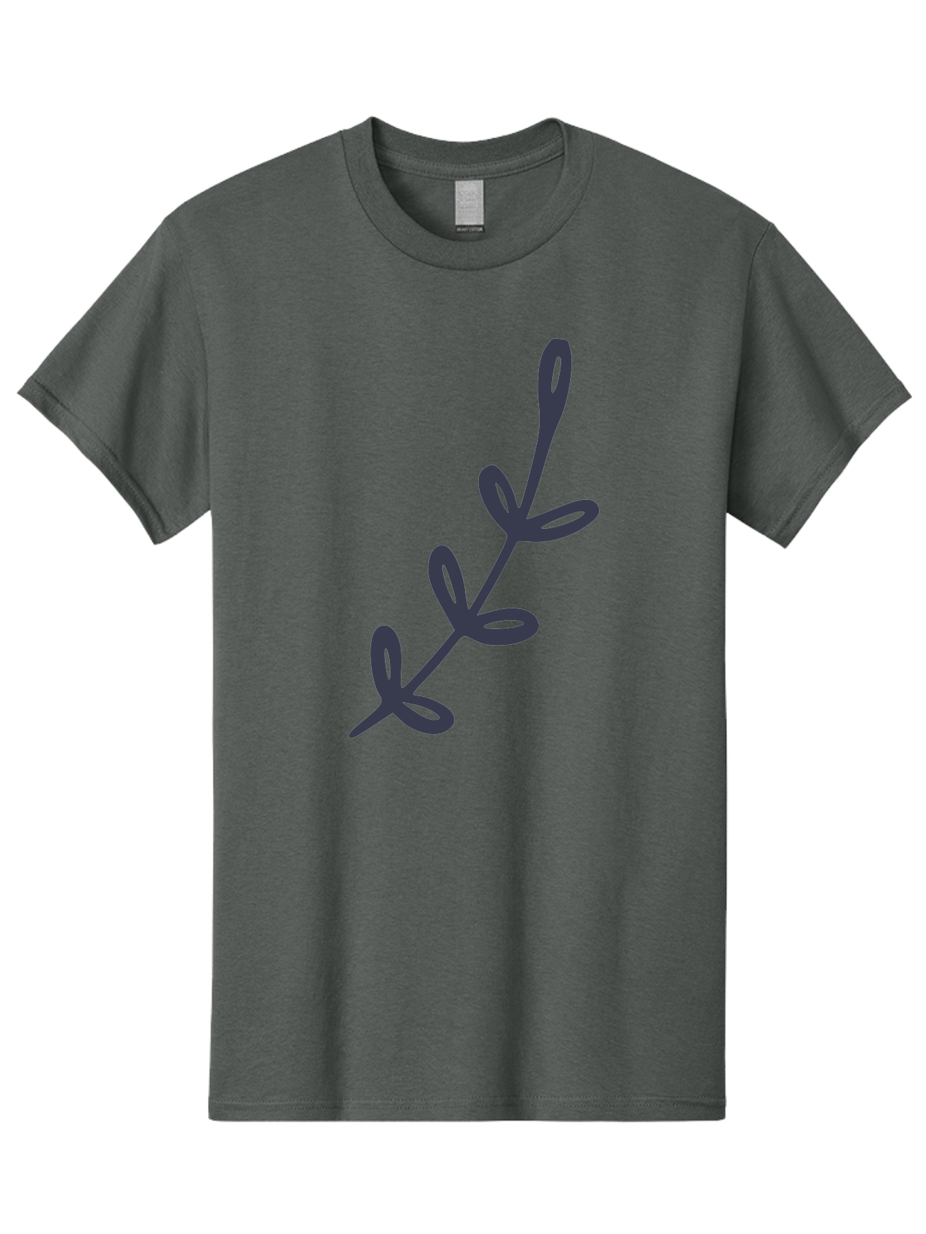 Three-Leaf-Stem Men'S Graphic Tee, 100% Cotton, Comfortable Casual Summer Wear, Machine Washable, Simple Drawing, Minimalistic Art, Abstract Design, Oval Shapes, Leafy Stem, Dark Gray Lines, Modern Illustration, Stylized Plant Aac126