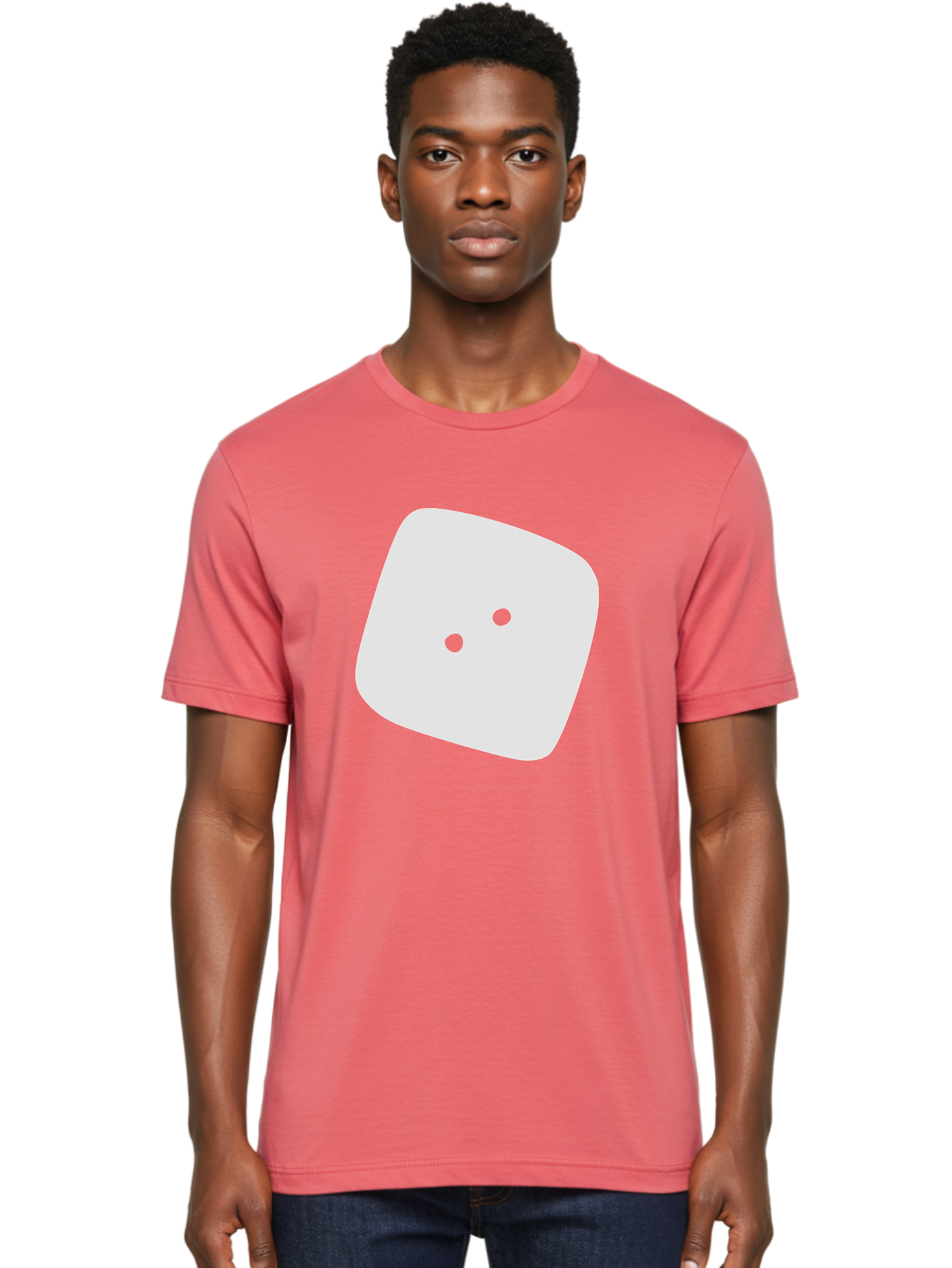 White-Rounded-Square-With-Two-Green-Dots Men'S Graphic Tee, 100% Cotton, Comfortable Casual Summer Wear, Machine Washable, Simple Smiley Face, Minimalist Design, Cute Emoji, Rounded Square Shape, Green Dots, Friendly Expression, Digital Icon, Aac137