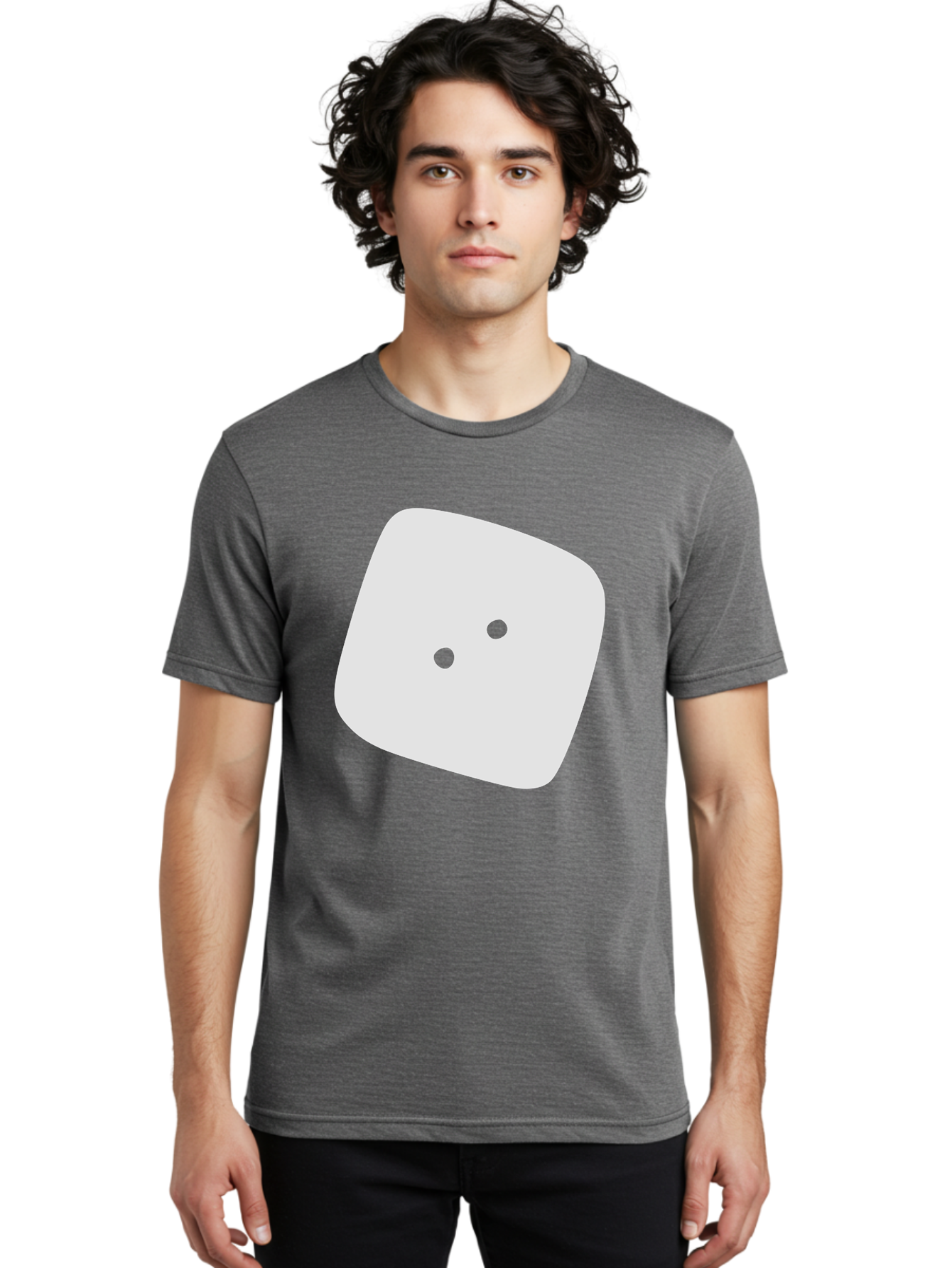 White-Rounded-Square-With-Two-Green-Dots Men'S Graphic Tee, 100% Cotton, Comfortable Casual Summer Wear, Machine Washable, Simple Smiley Face, Minimalist Design, Cute Emoji, Rounded Square Shape, Green Dots, Friendly Expression, Digital Icon, Aac137