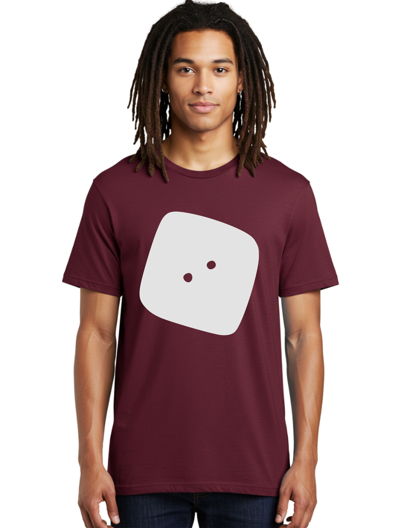 White-Rounded-Square-With-Two-Green-Dots Men'S Graphic Tee, 100% Cotton, Comfortable Casual Summer Wear, Machine Washable, Simple Smiley Face, Minimalist Design, Cute Emoji, Rounded Square Shape, Green Dots, Friendly Expression, Digital Icon, Aac137