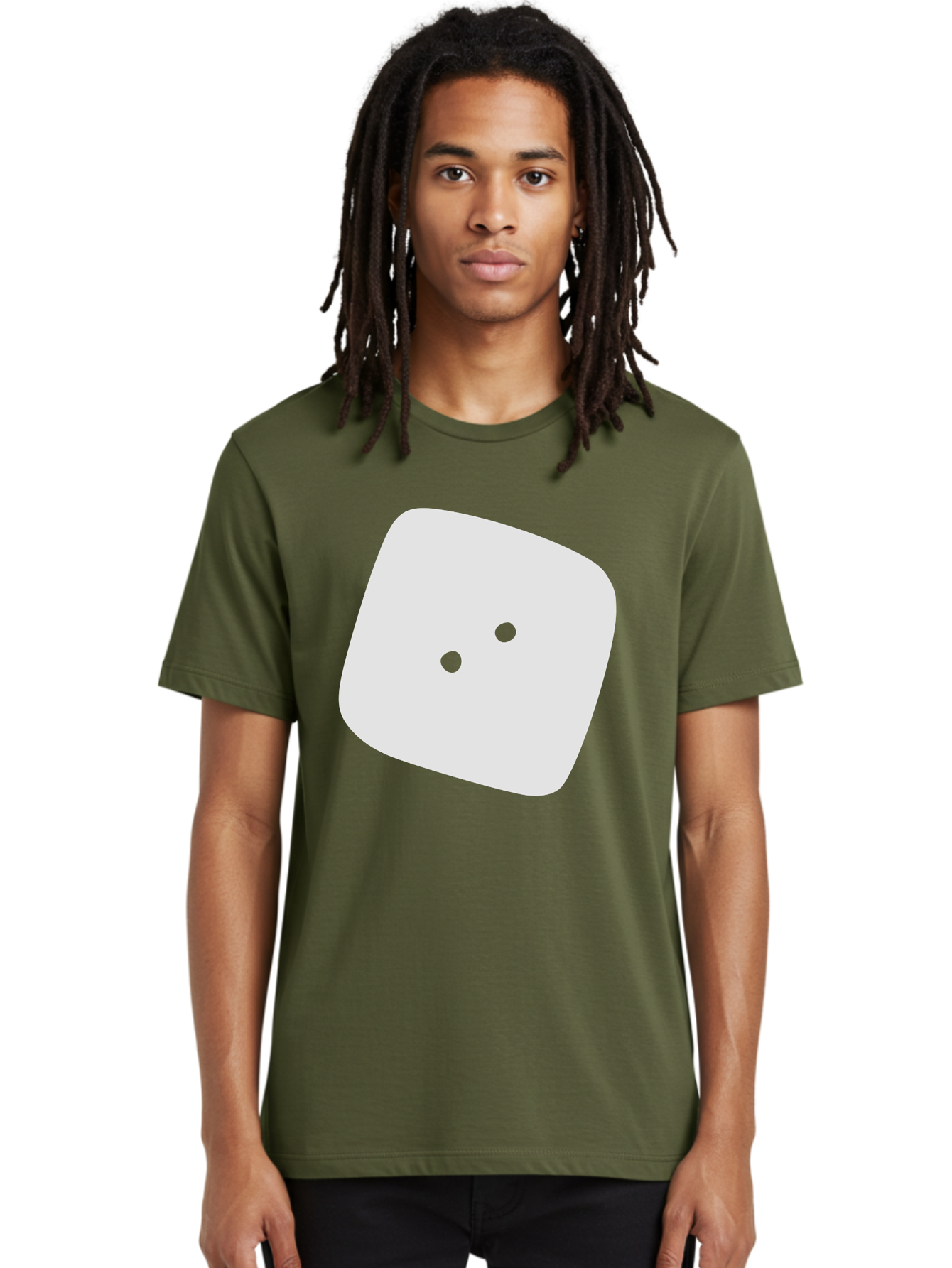 White-Rounded-Square-With-Two-Green-Dots Men'S Graphic Tee, 100% Cotton, Comfortable Casual Summer Wear, Machine Washable, Simple Smiley Face, Minimalist Design, Cute Emoji, Rounded Square Shape, Green Dots, Friendly Expression, Digital Icon, Aac137