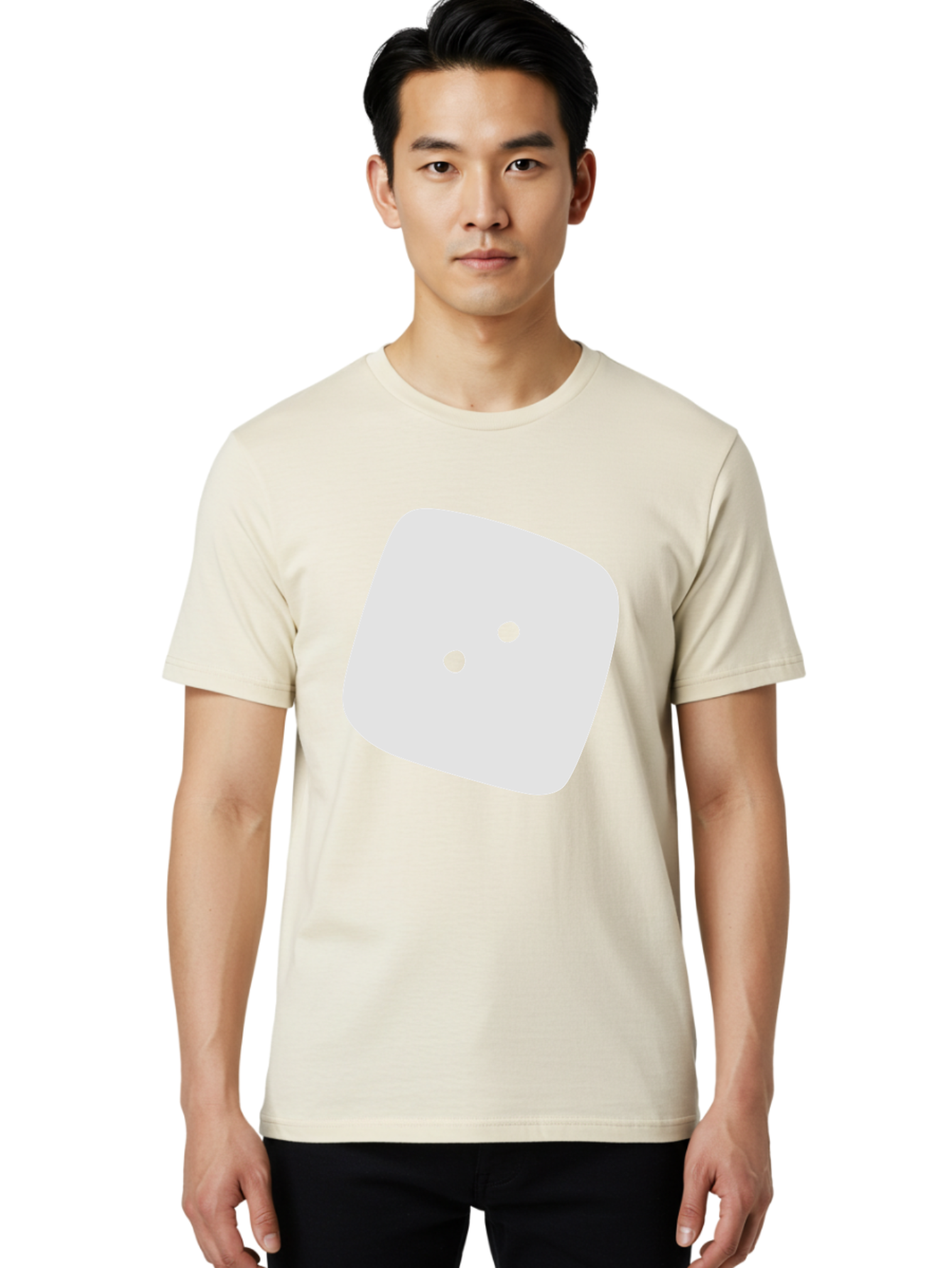 White-Rounded-Square-With-Two-Green-Dots Men'S Graphic Tee, 100% Cotton, Comfortable Casual Summer Wear, Machine Washable, Simple Smiley Face, Minimalist Design, Cute Emoji, Rounded Square Shape, Green Dots, Friendly Expression, Digital Icon, Aac137